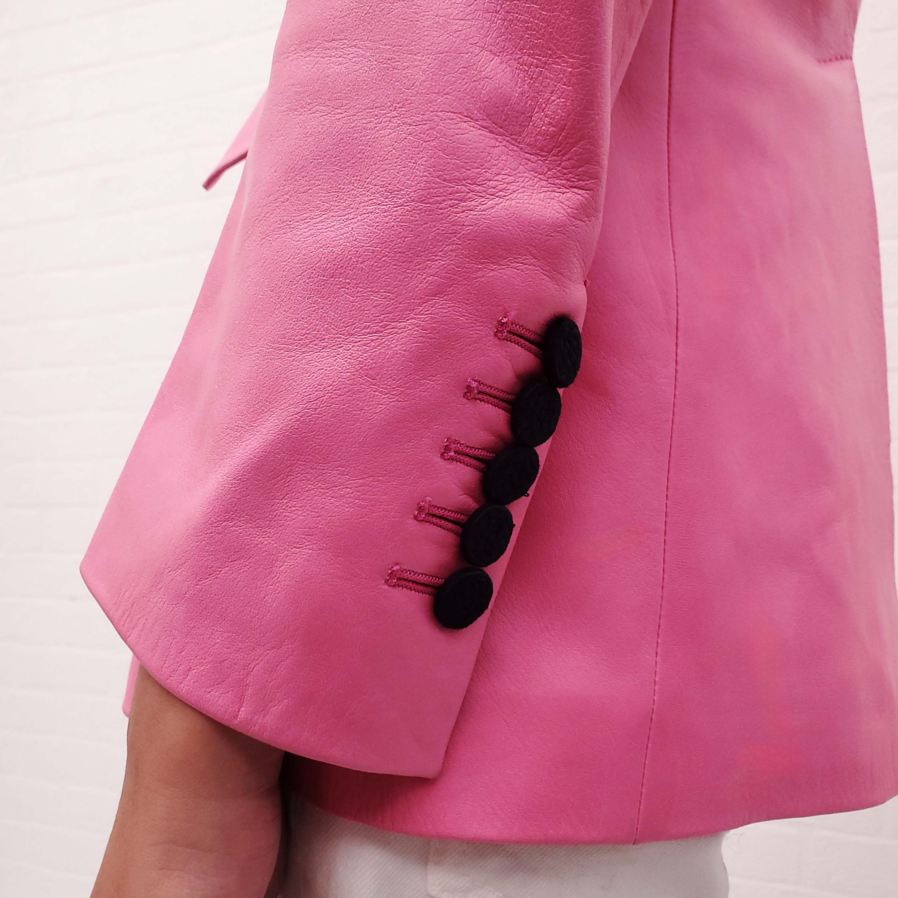 GUCCI PINK LEATHER BLAZER WITH BLACK LAPEL - SIZE 38
