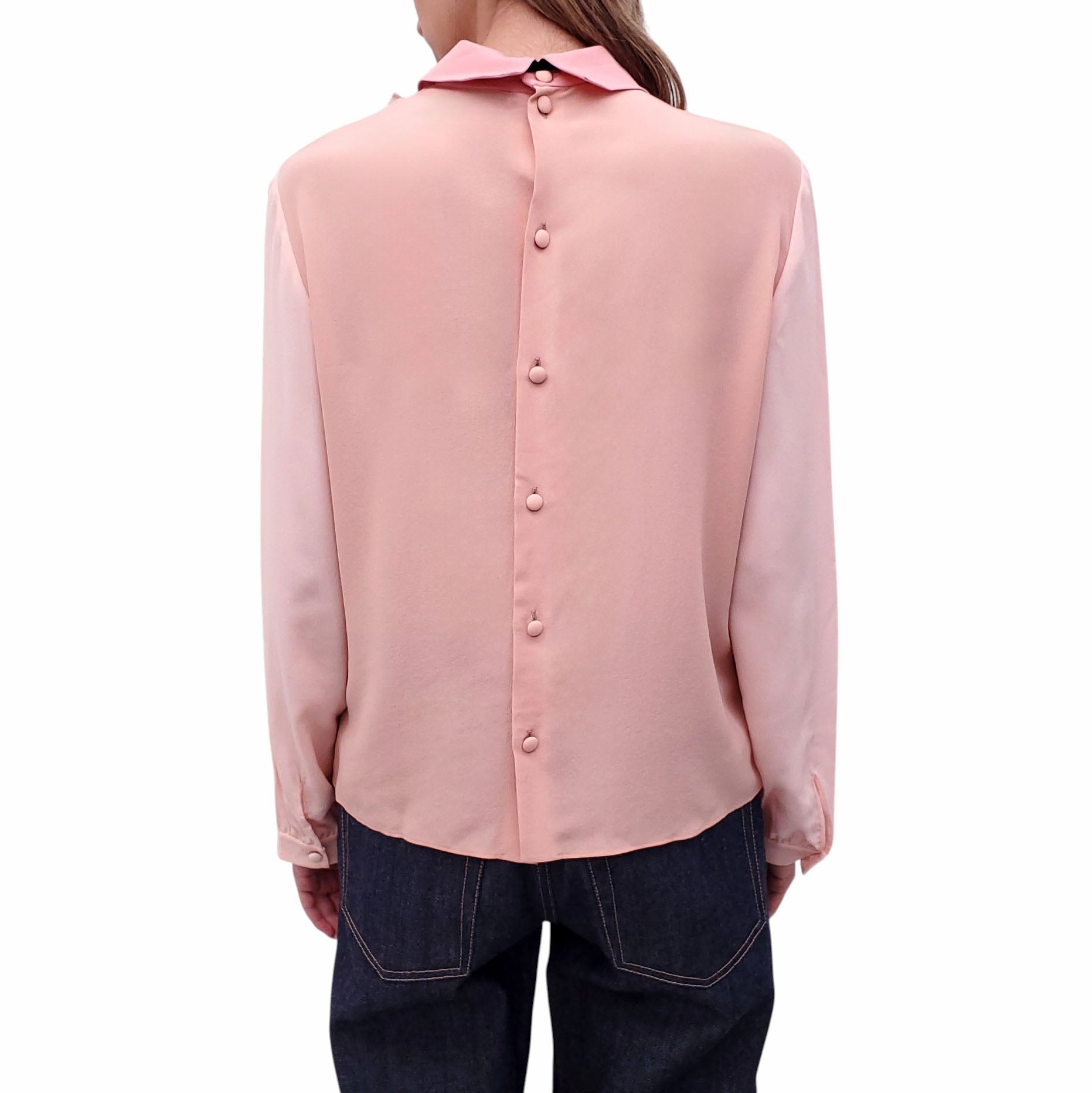 GUCCI PINK SILK TUXEDO BLOUSE WITH BOW DETAIL - SIZE 44
