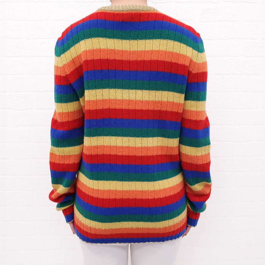 GUCCI RAINBOW STRIPED TEDDY BEAR CASHMERE SWEATER - SIZE L