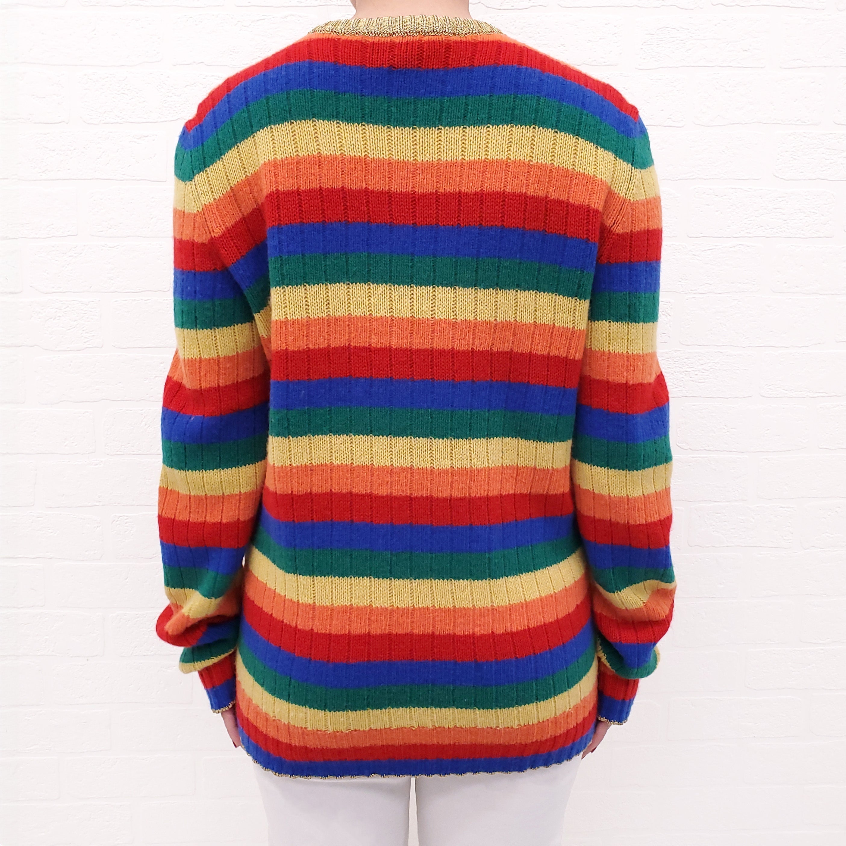 GUCCI RAINBOW STRIPED TEDDY BEAR CASHMERE SWEATER - SIZE L