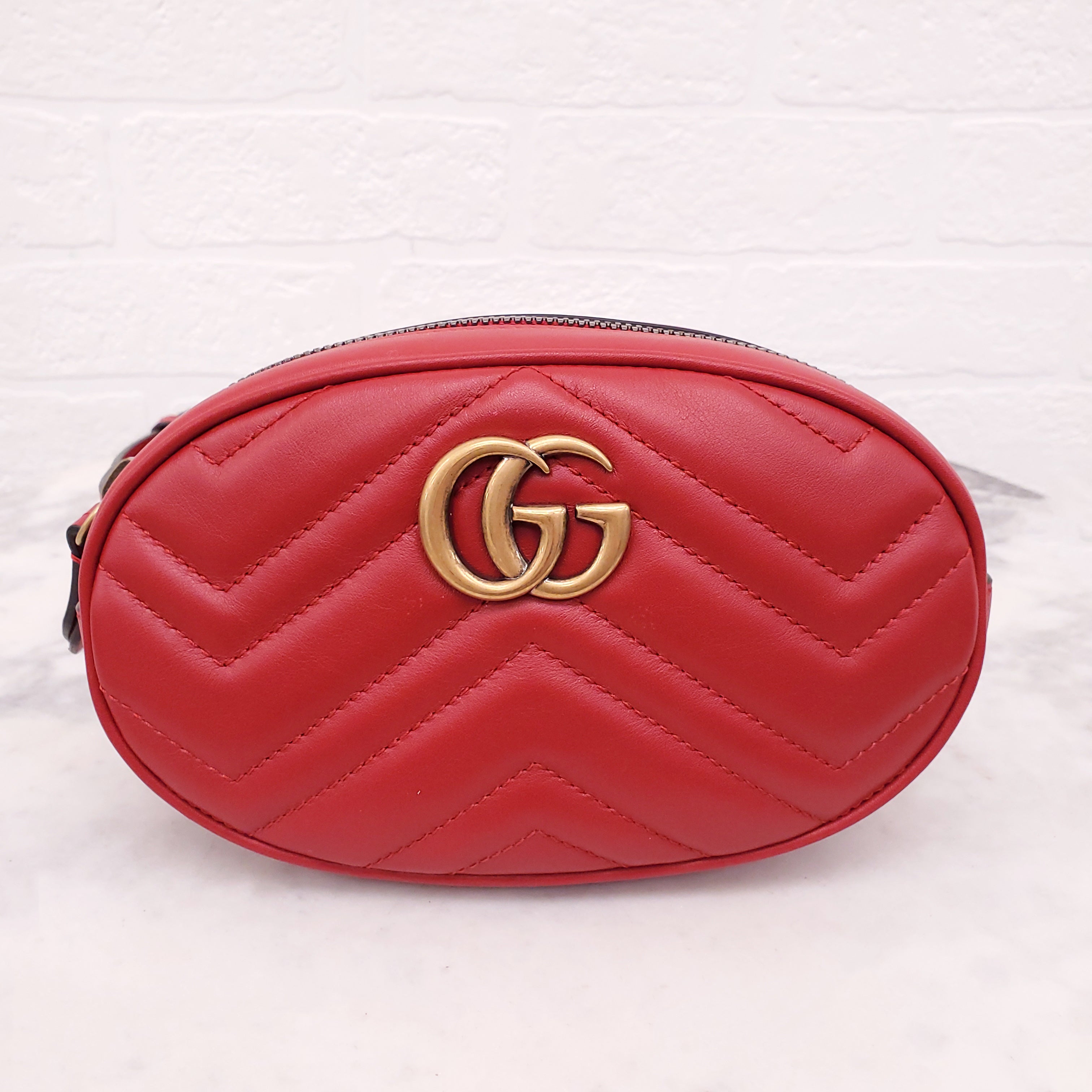 GUCCI RED GG MARMONT BELT BAG - SIZE 85