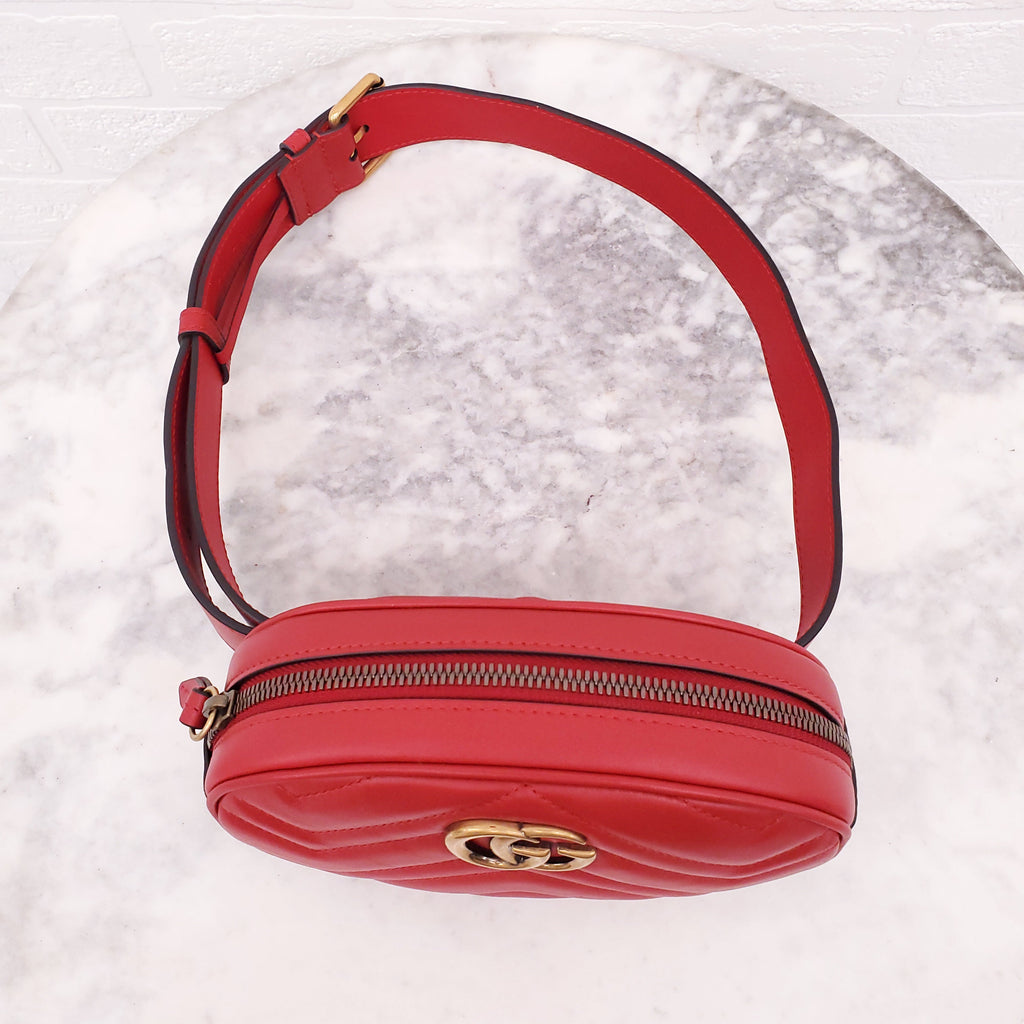 GUCCI RED GG MARMONT BELT BAG - SIZE 85