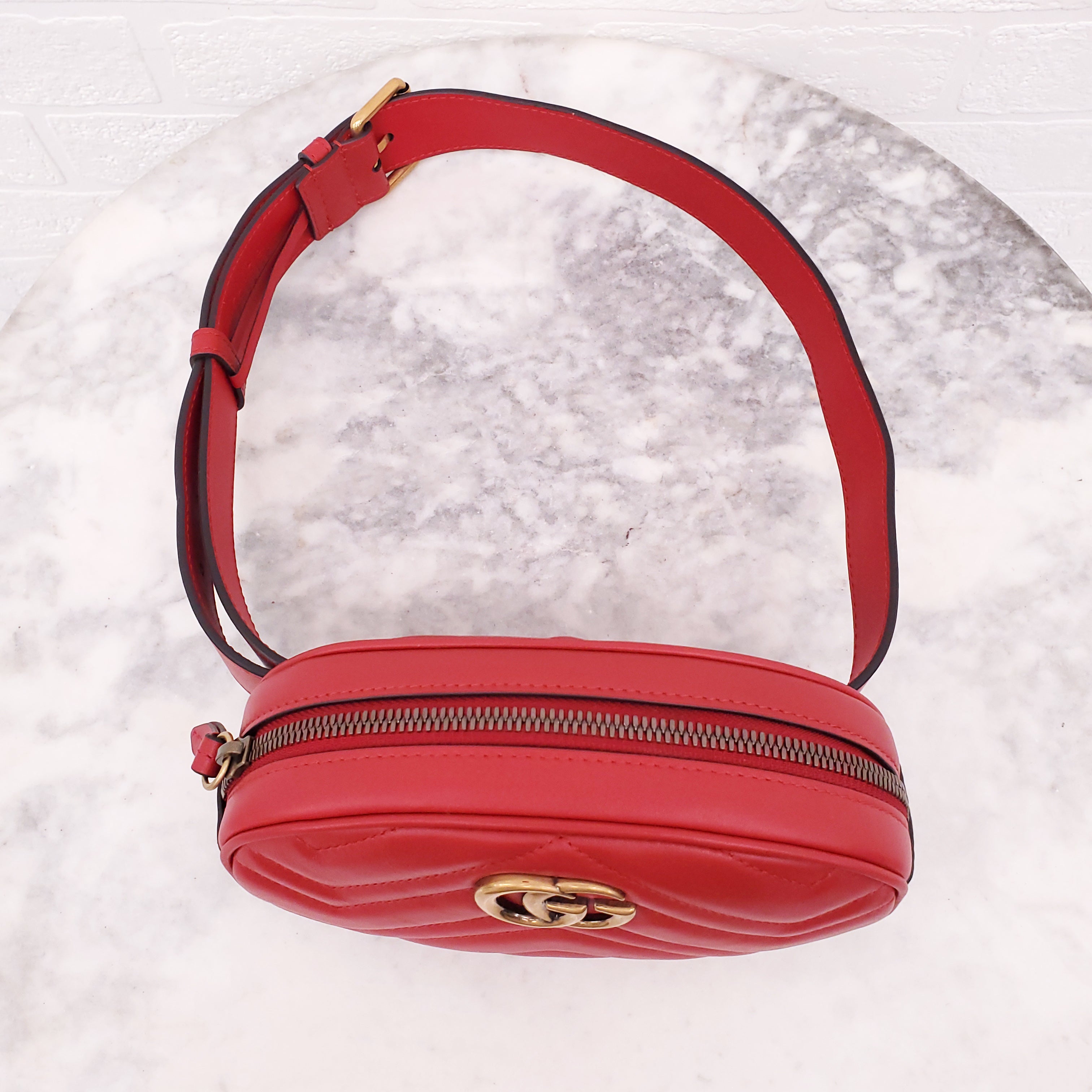 GUCCI RED GG MARMONT BELT BAG - SIZE 85