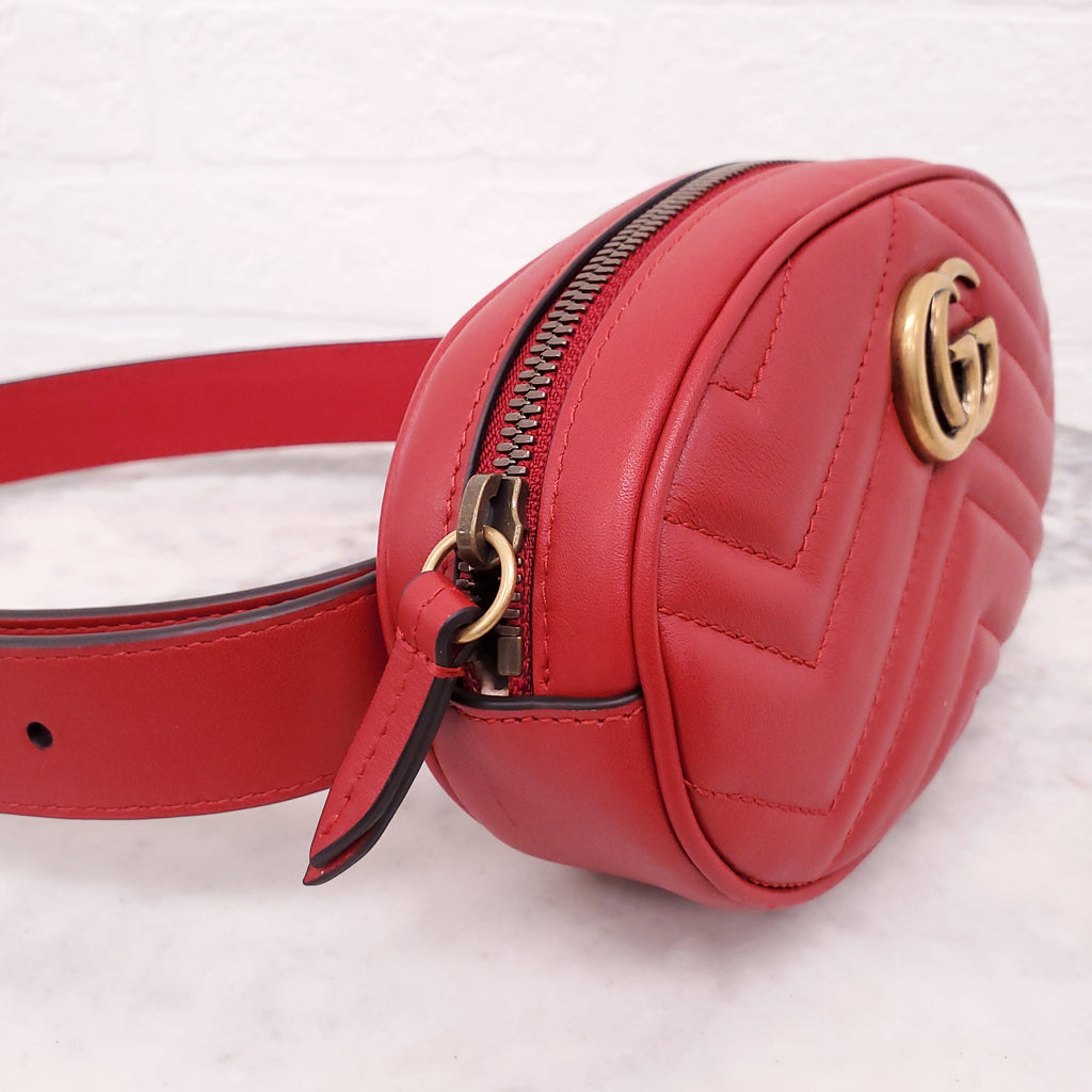 GUCCI RED GG MARMONT BELT BAG - SIZE 85