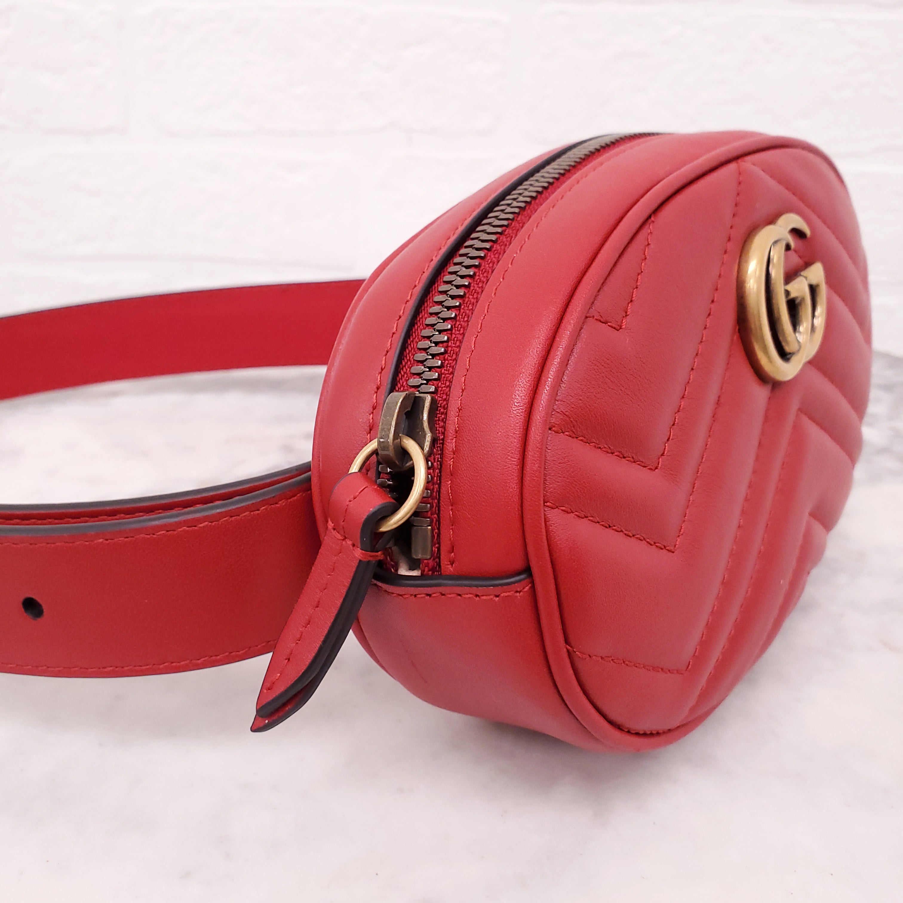 GUCCI RED GG MARMONT BELT BAG - SIZE 85