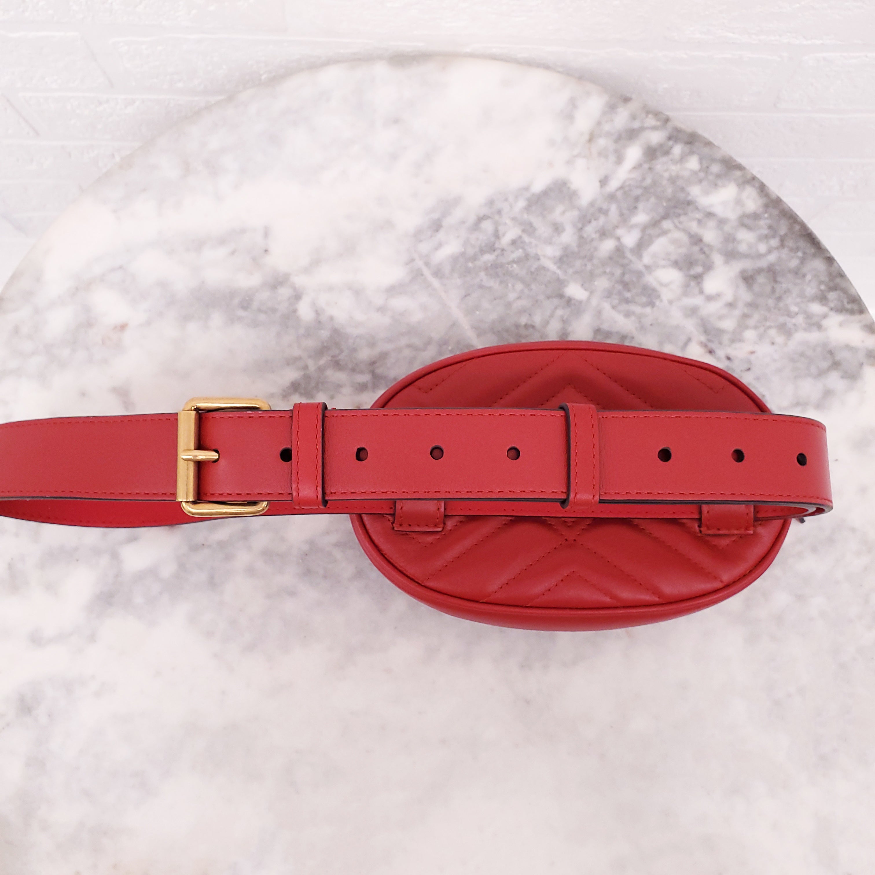 GUCCI RED GG MARMONT BELT BAG - SIZE 85
