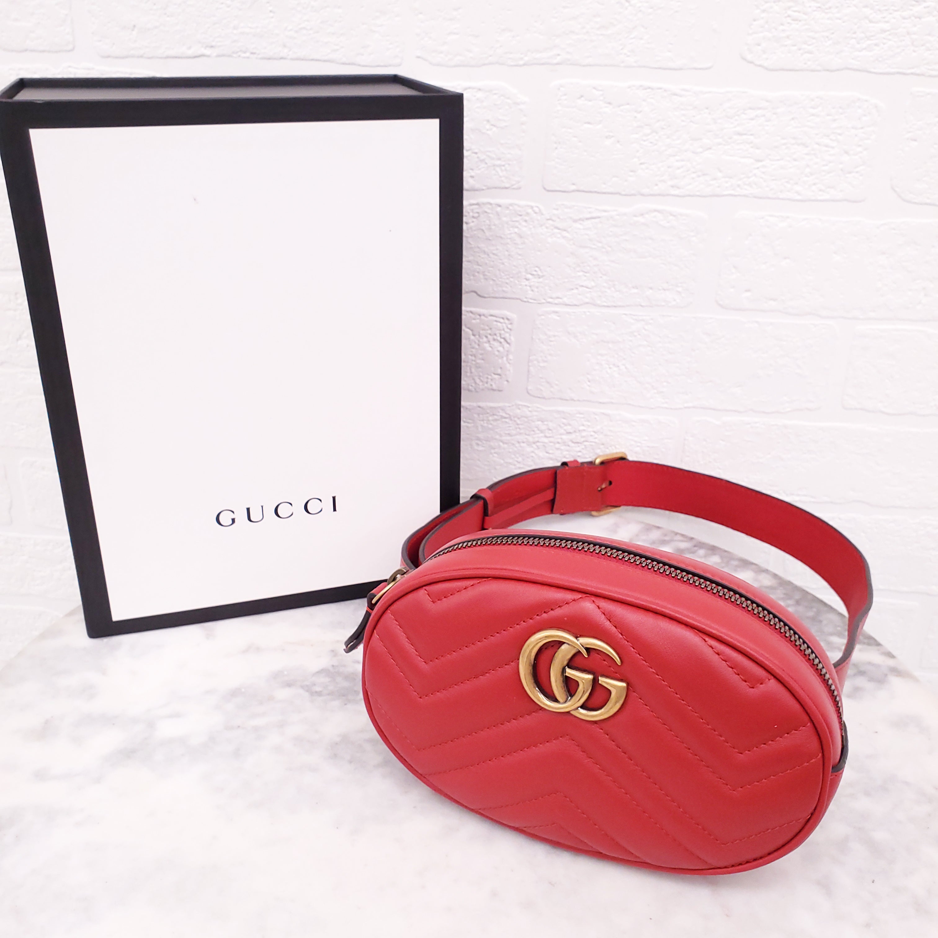 GUCCI RED GG MARMONT BELT BAG - SIZE 85