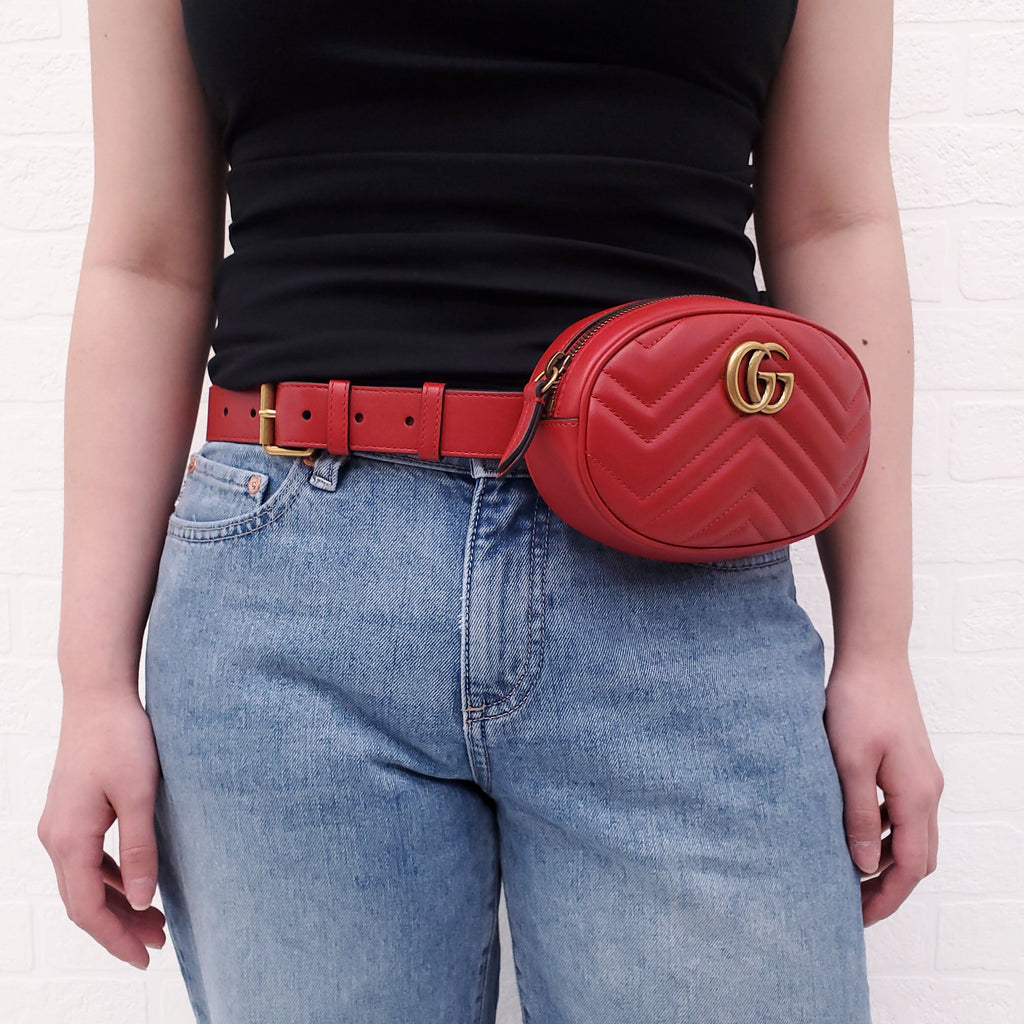 GUCCI RED GG MARMONT BELT BAG - SIZE 85