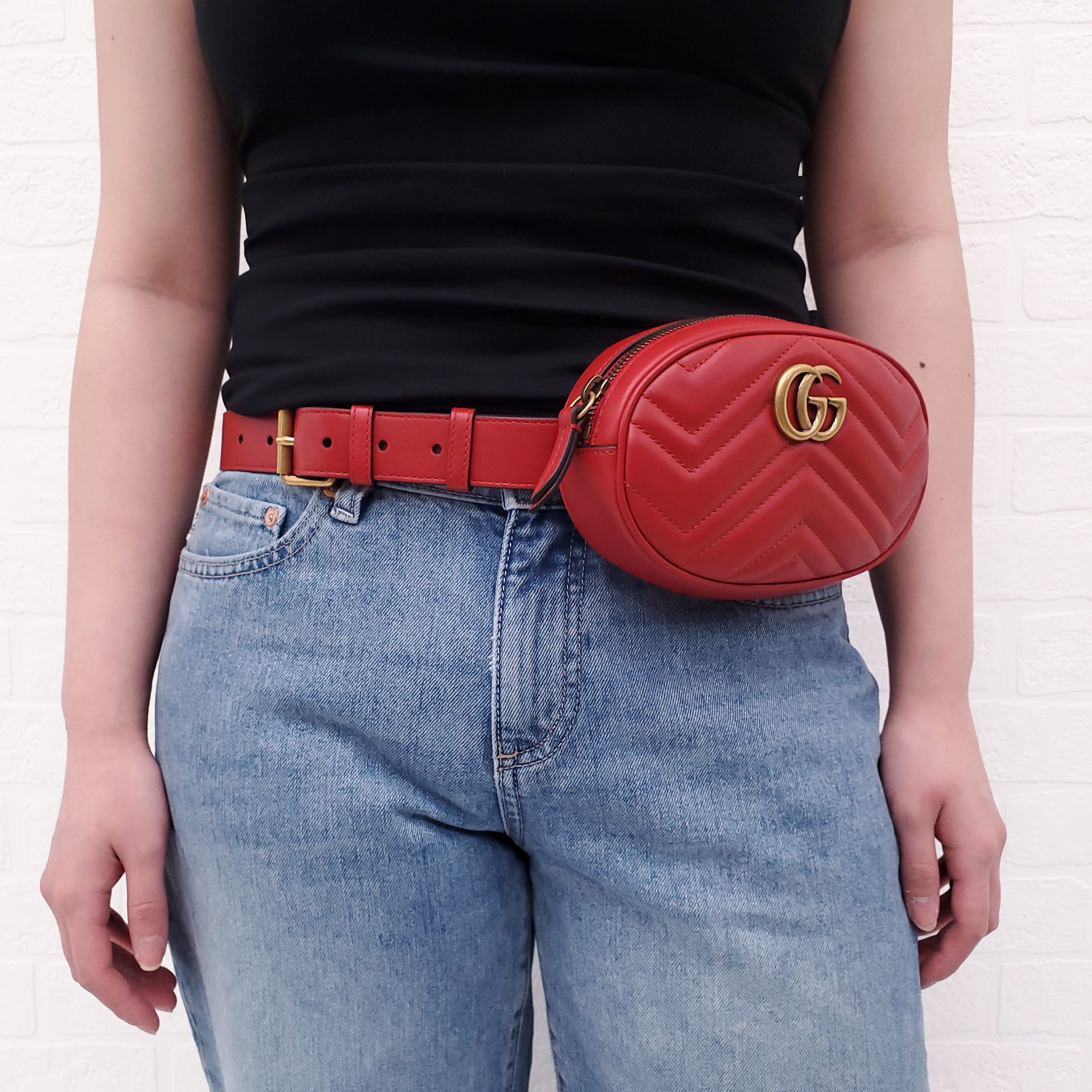 GUCCI RED GG MARMONT BELT BAG - SIZE 85
