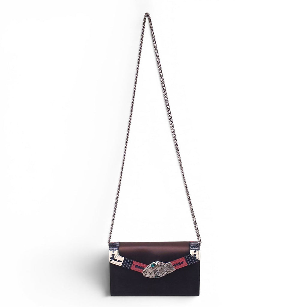 GUCCI SNAKESKIN-TRIMMED BLACK LILITH CHAIN BAG