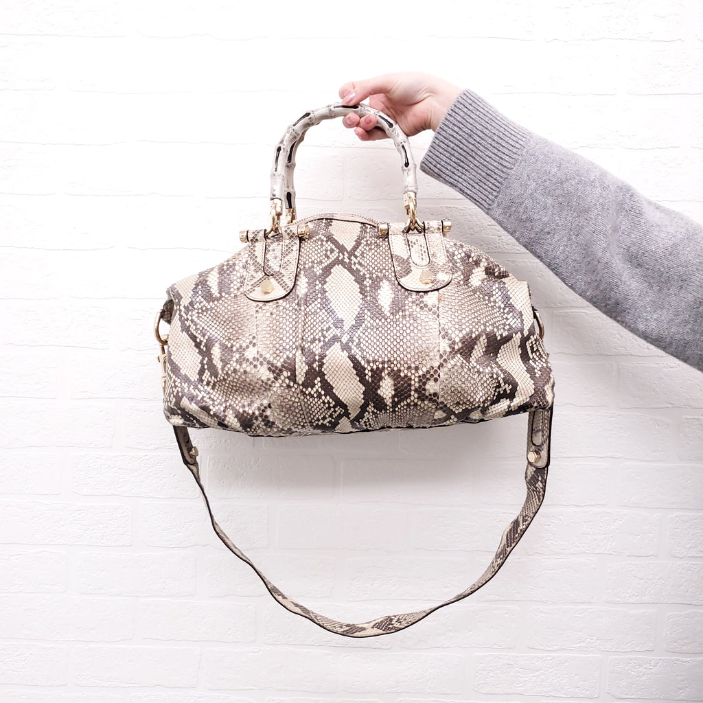 GUCCI SNAKESKIN HANDBAG WITH BAMBOO HANDLE