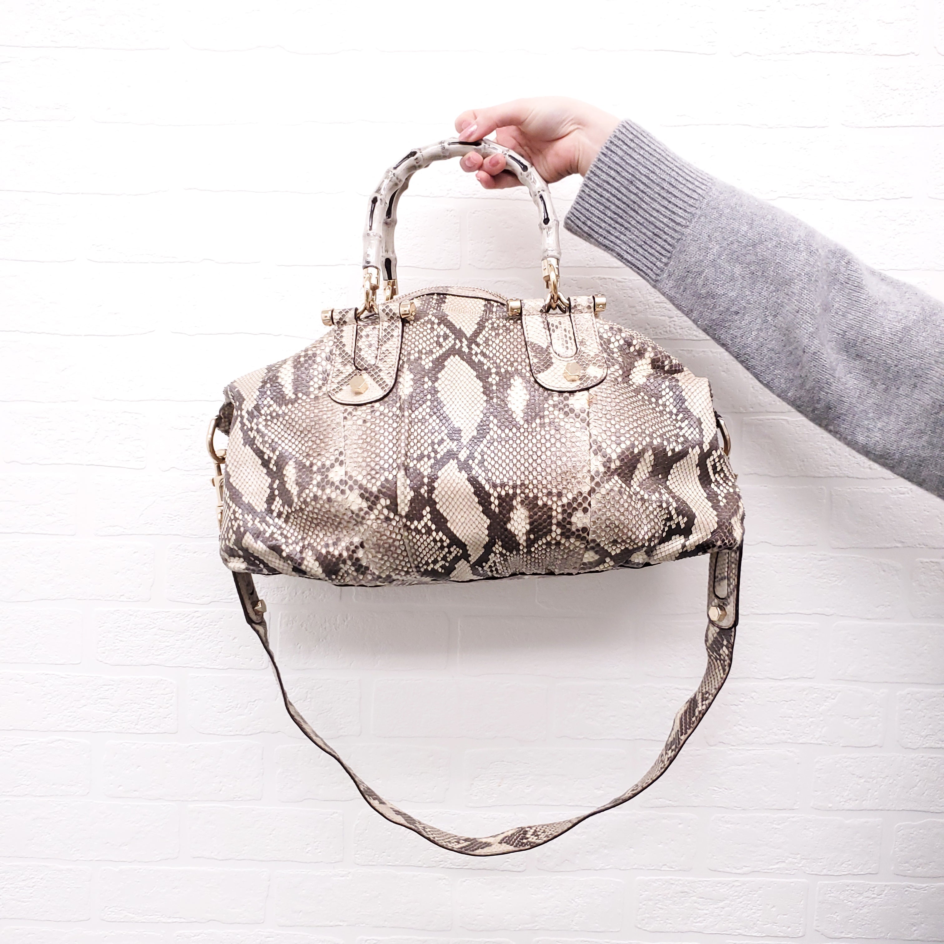 GUCCI SNAKESKIN HANDBAG WITH BAMBOO HANDLE