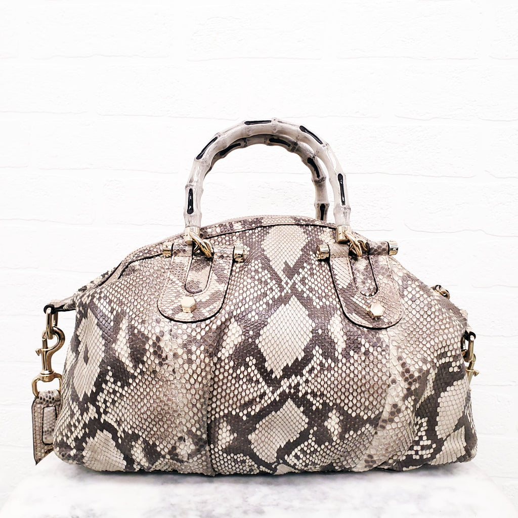 GUCCI SNAKESKIN HANDBAG WITH BAMBOO HANDLE