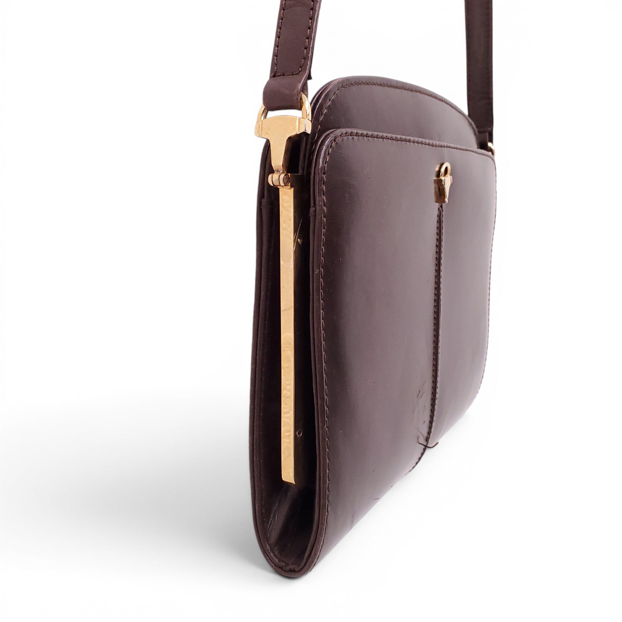 GUCCI VINTAGE BROWN LEATHER CROSSBODY BAG