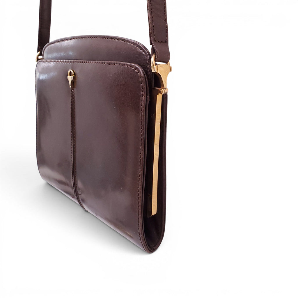 GUCCI VINTAGE BROWN LEATHER CROSSBODY BAG