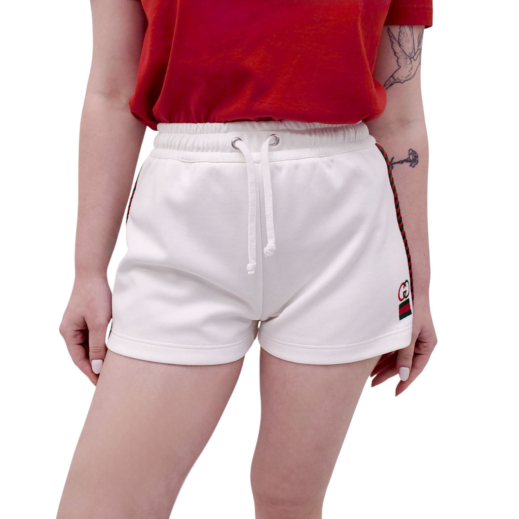 GUCCI WHITE SHORTS WITH RED AND GREEN LOGO - SIZE XS