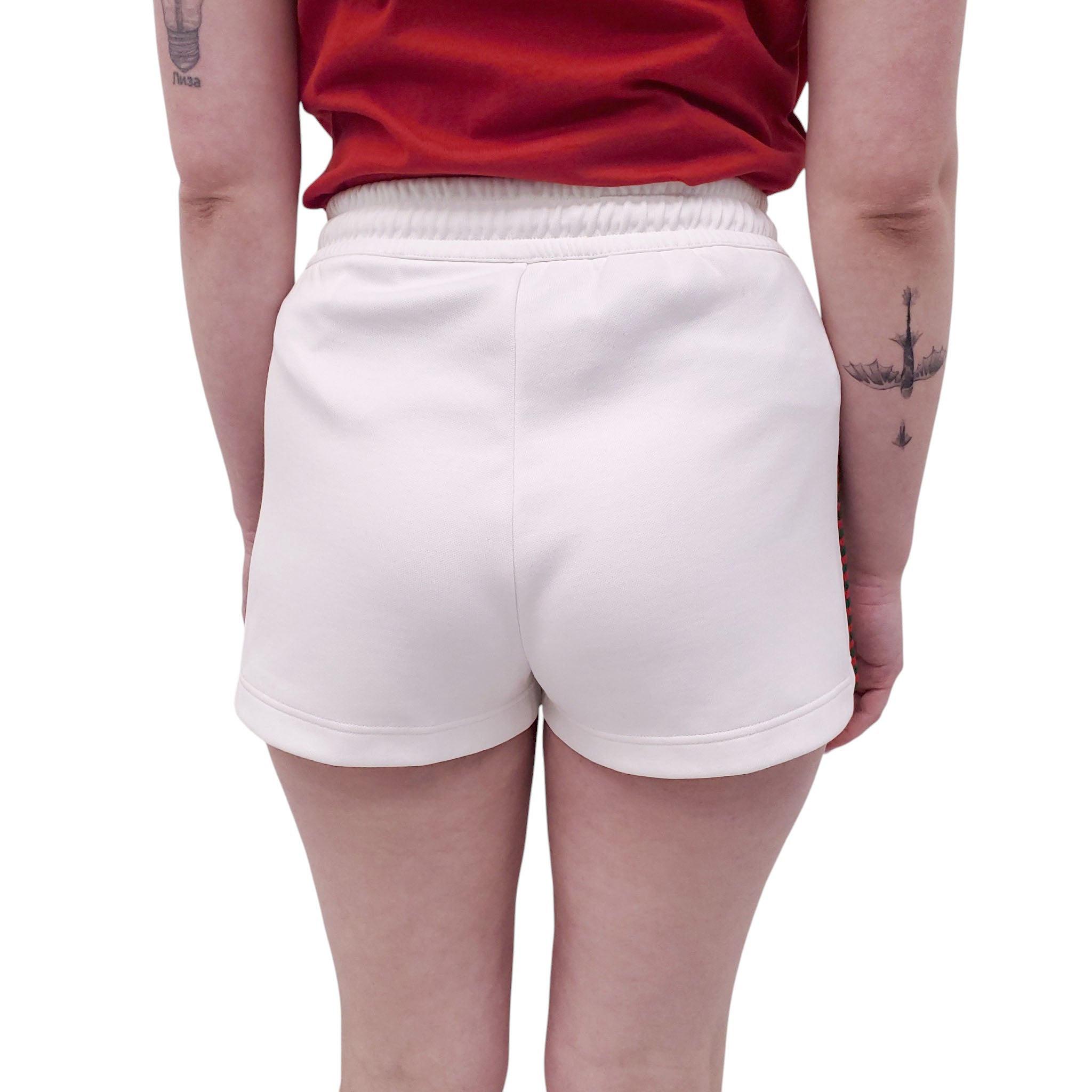 GUCCI WHITE SHORTS WITH RED AND GREEN LOGO - SIZE XS