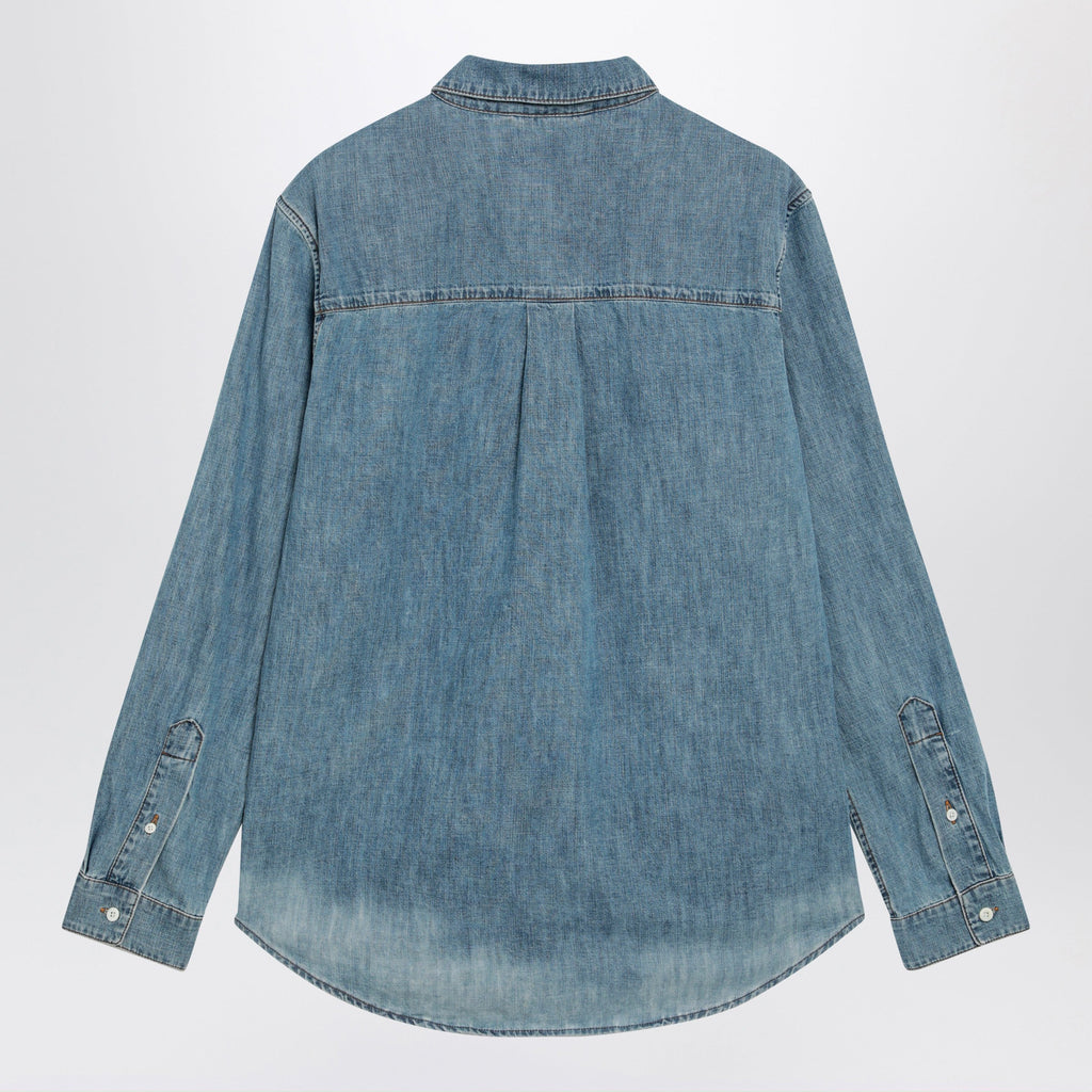 Miu Miu Bleached Cotton Chambray Shirt In Light Blue Women