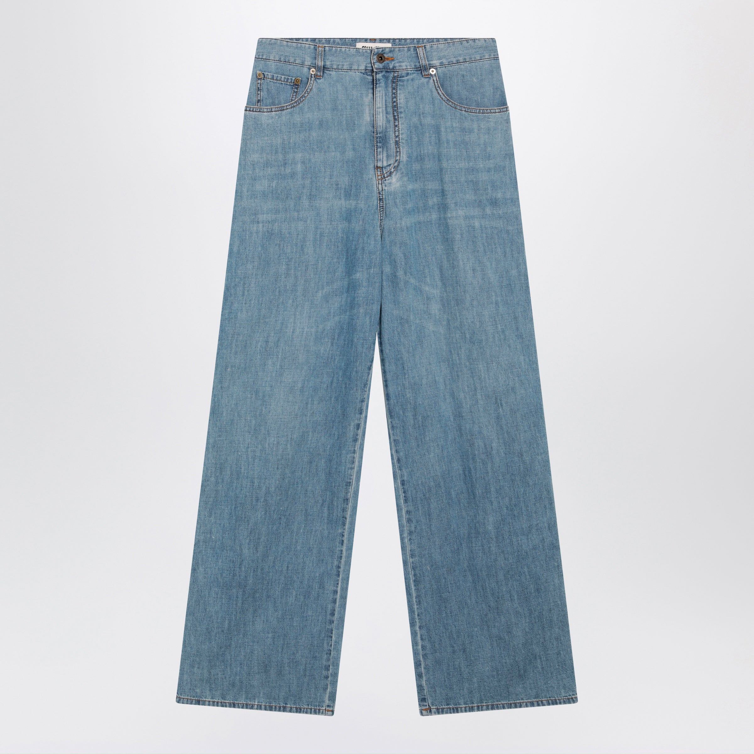 Miu Miu High-Waisted Wide-Leg Chambray Pants In Light Blue Women