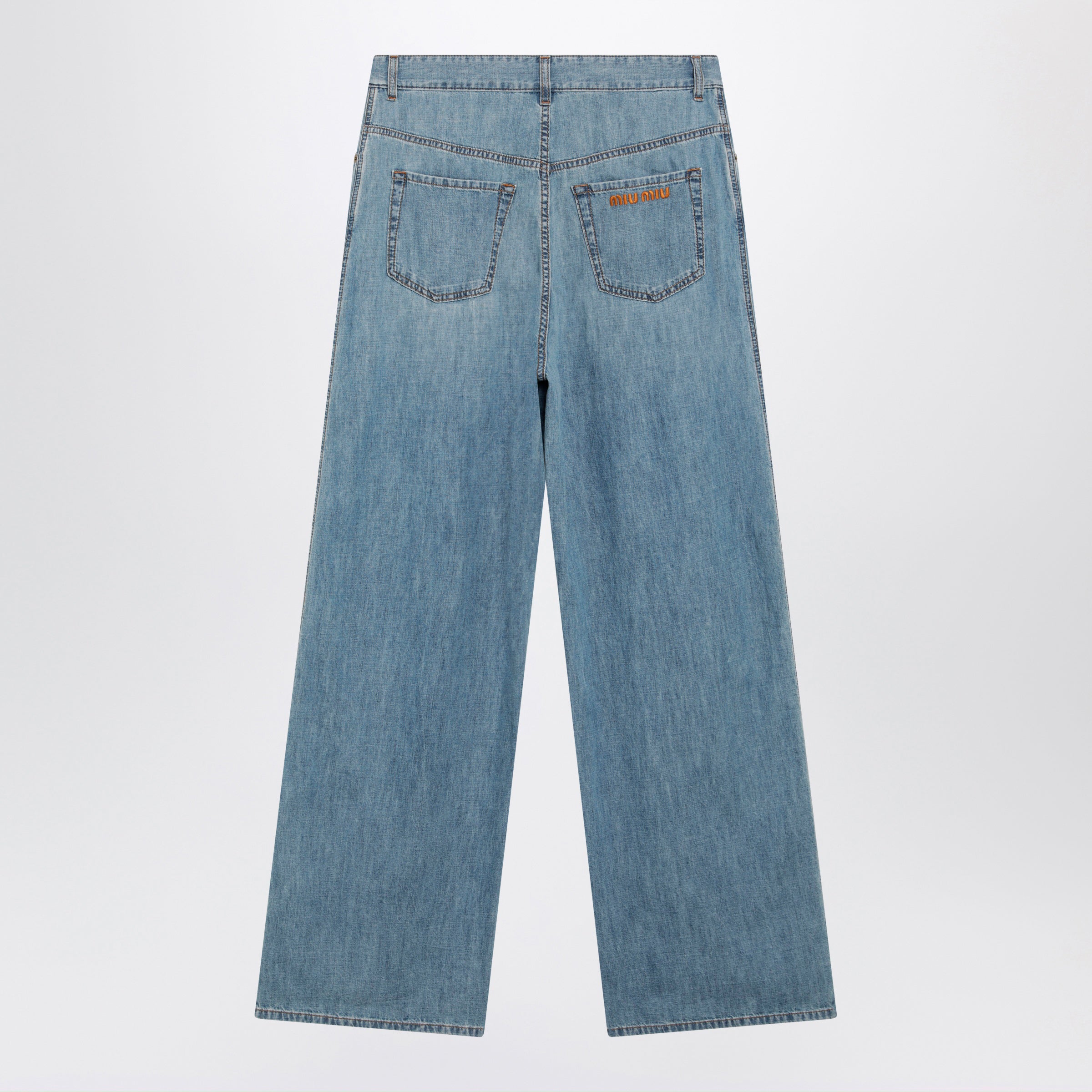 Miu Miu High-Waisted Wide-Leg Chambray Pants In Light Blue Women