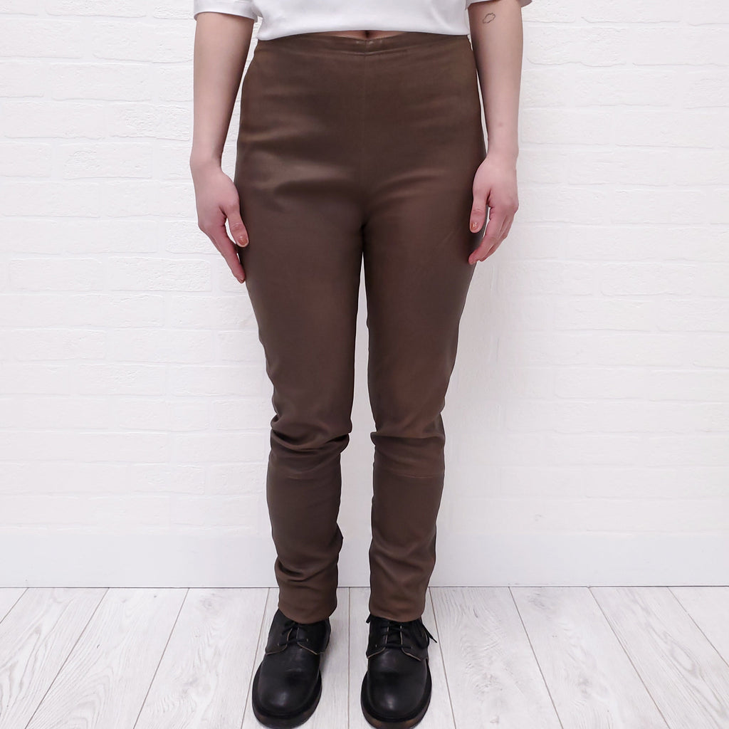 HAIDER ACKERMANN BROWN LEATHER PANTS - SIZE 38