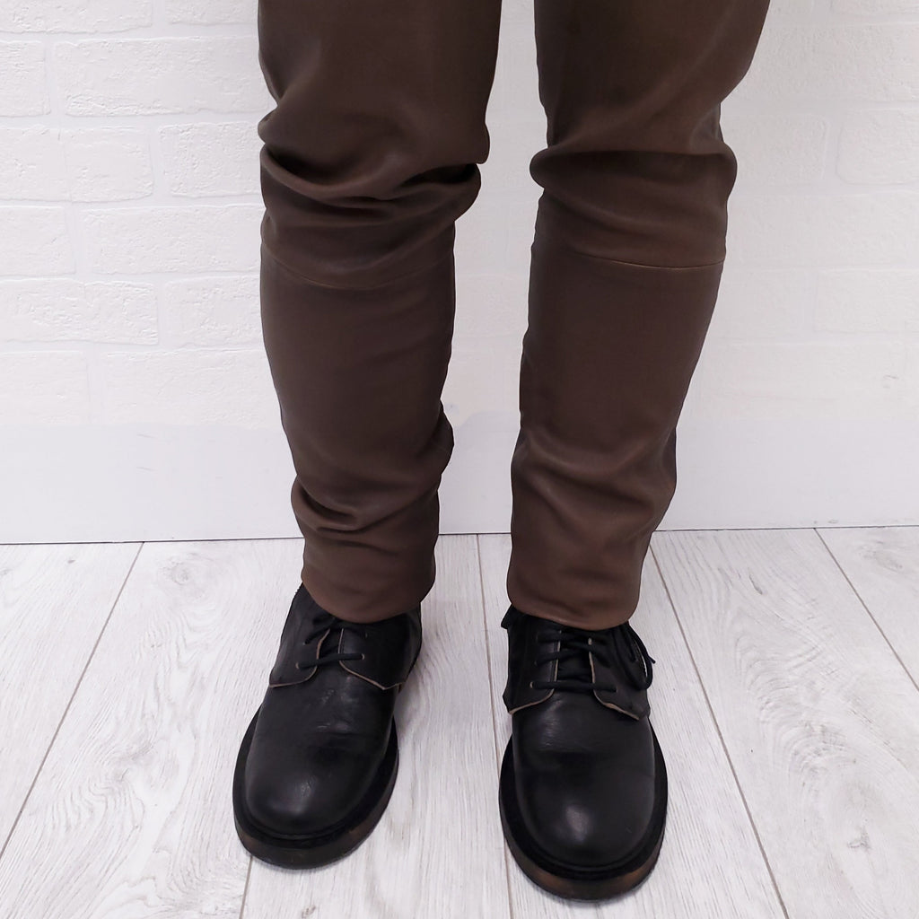 HAIDER ACKERMANN BROWN LEATHER PANTS - SIZE 38