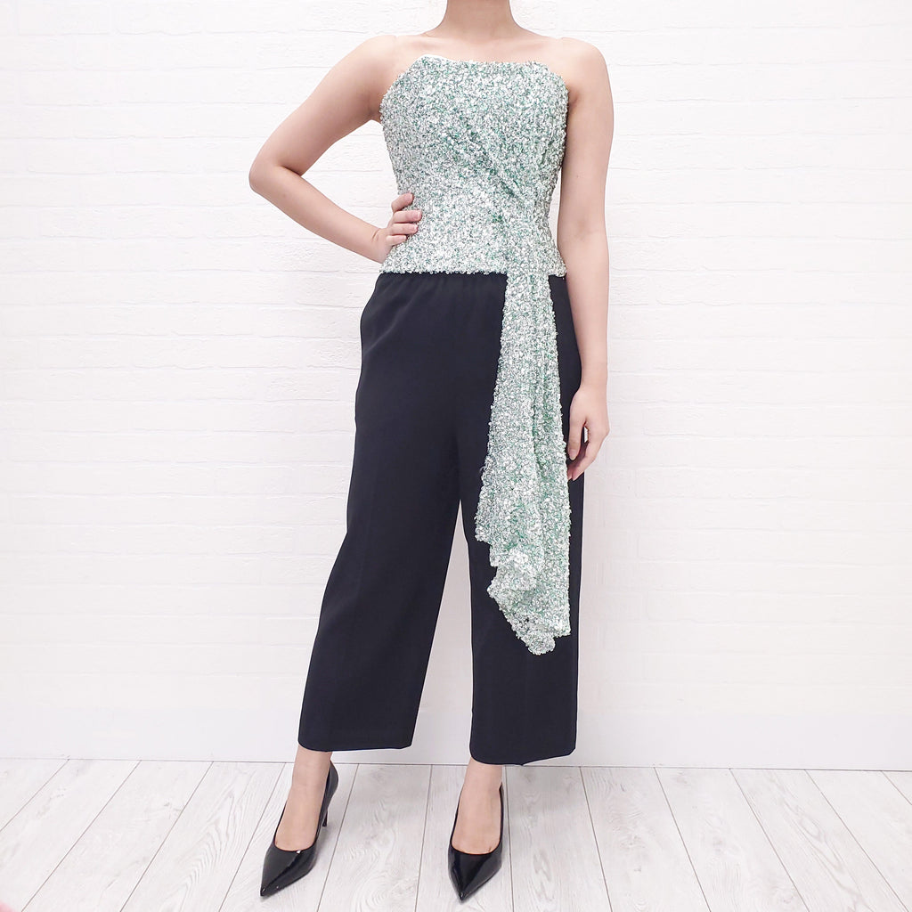 HALPERN GREEN SEQUIN BUSTIER TOP - SIZE 34