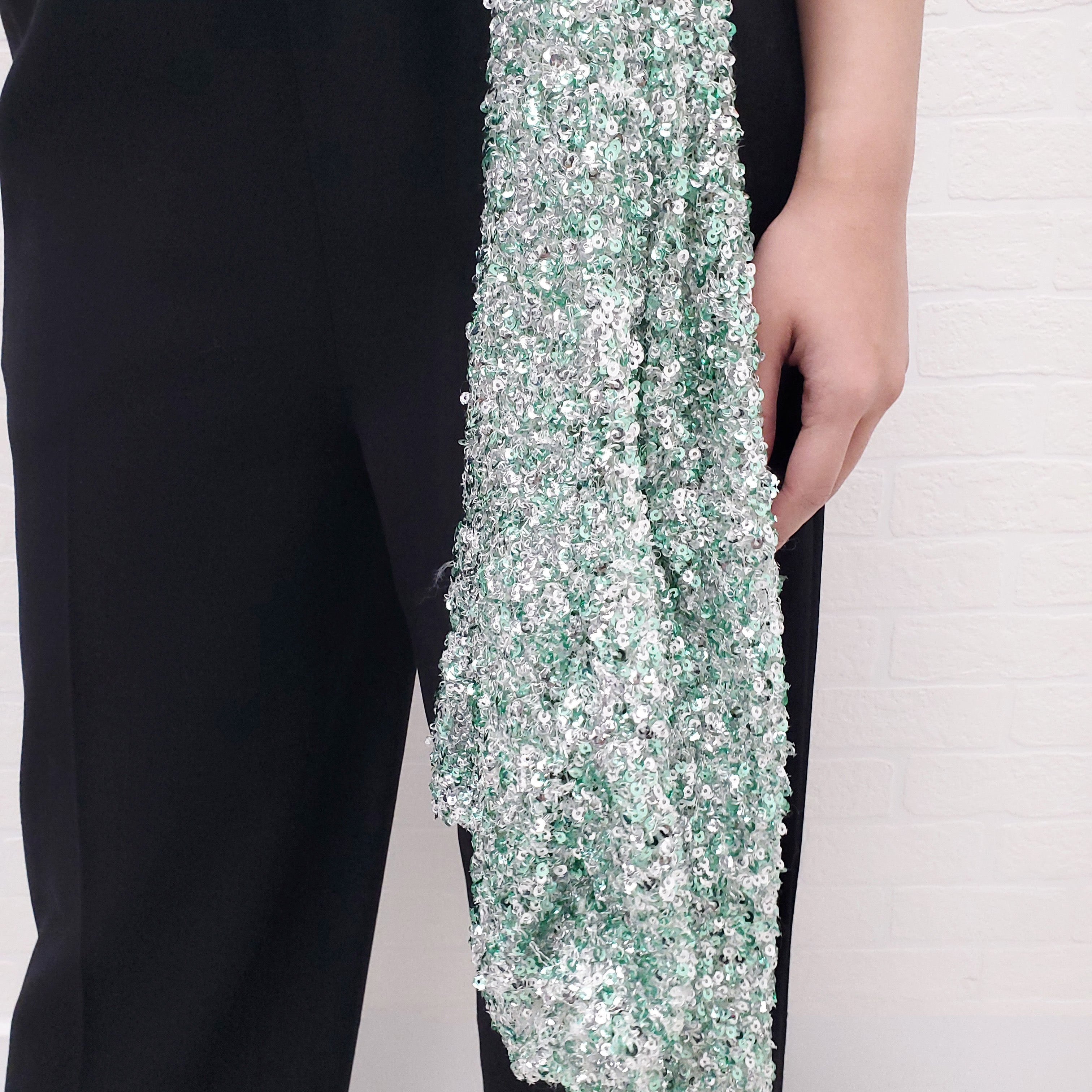 HALPERN GREEN SEQUIN BUSTIER TOP - SIZE 34