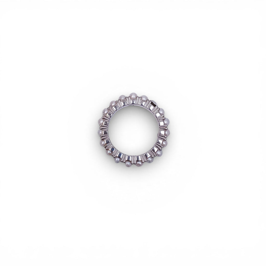 HATTON LABS SILVER PEARL AND CRYSTAL RING - SIZE 9