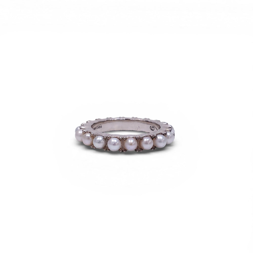 HATTON LABS SILVER PEARL AND CRYSTAL RING - SIZE 9