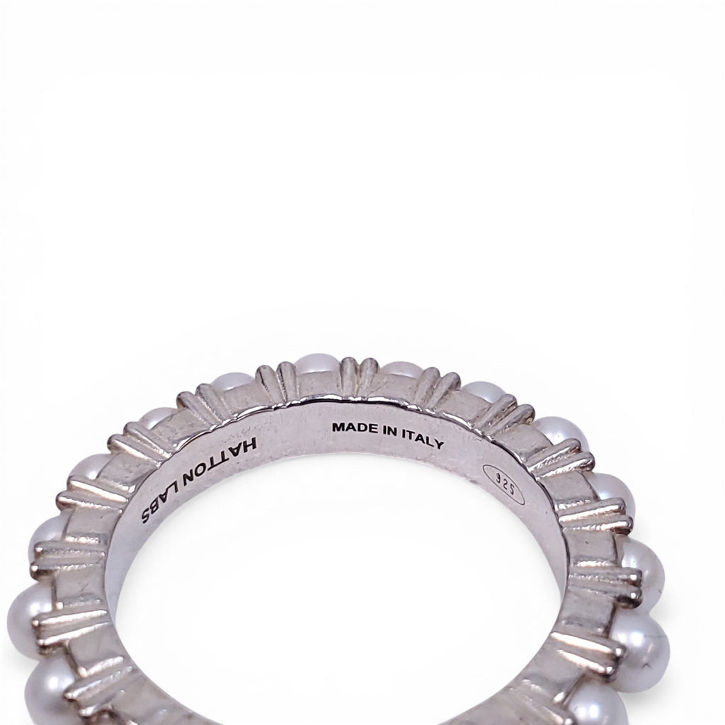 HATTON LABS SILVER PEARL AND CRYSTAL RING - SIZE 9