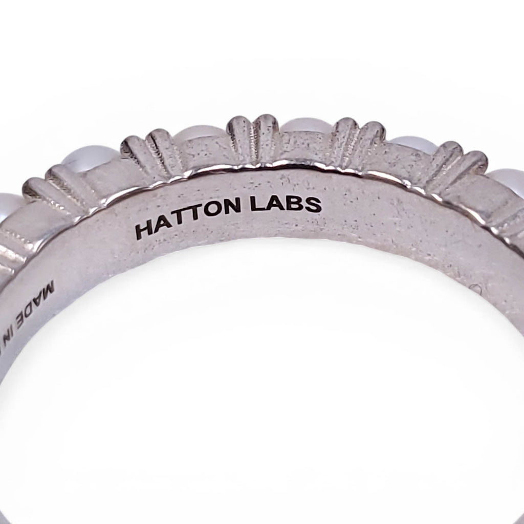 HATTON LABS SILVER PEARL AND CRYSTAL RING - SIZE 9