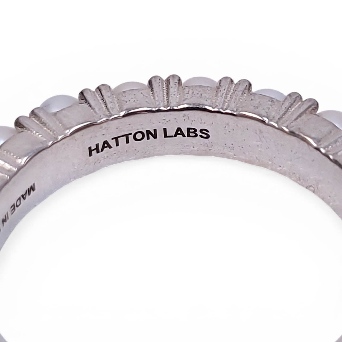 HATTON LABS SILVER PEARL AND CRYSTAL RING - SIZE 9