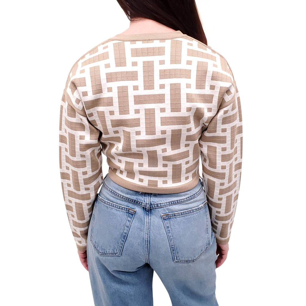 HERMÈS BEIGE AND WHITE MOSAIC SWEATER JACKET - SIZE 34