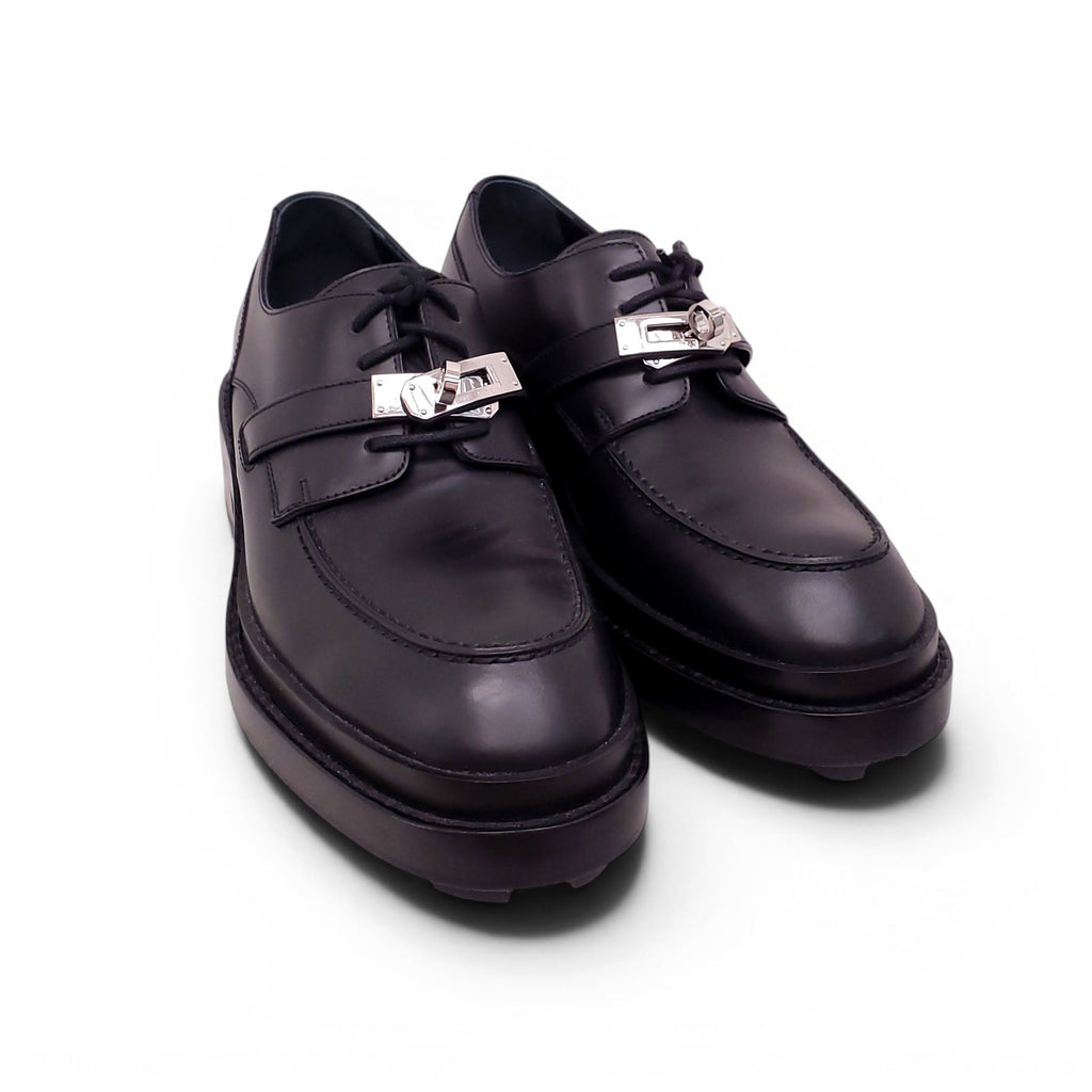 HERMÈS BLACK KELLY LACE UP LOAFERS - SIZE 38.5