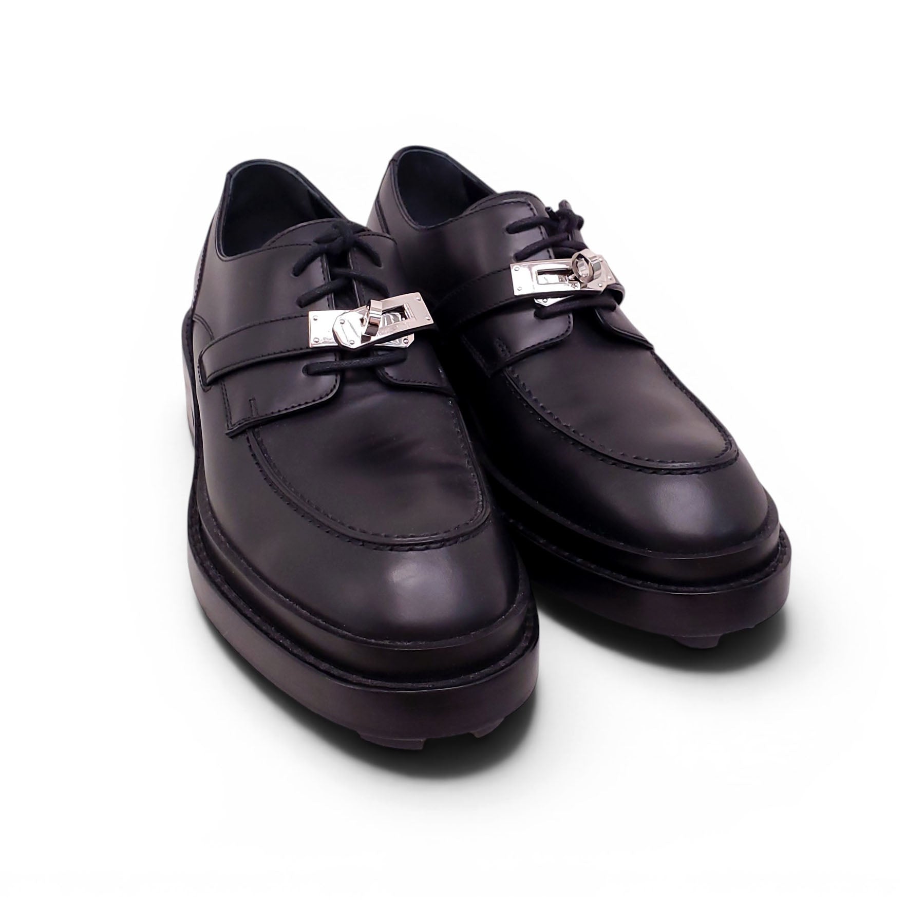 HERMÈS BLACK KELLY LACE UP LOAFERS - SIZE 38.5