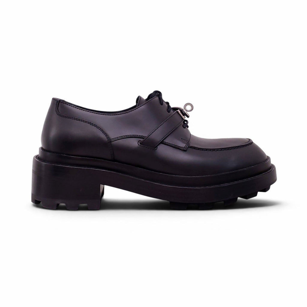 HERMÈS BLACK KELLY LACE UP LOAFERS - SIZE 38.5