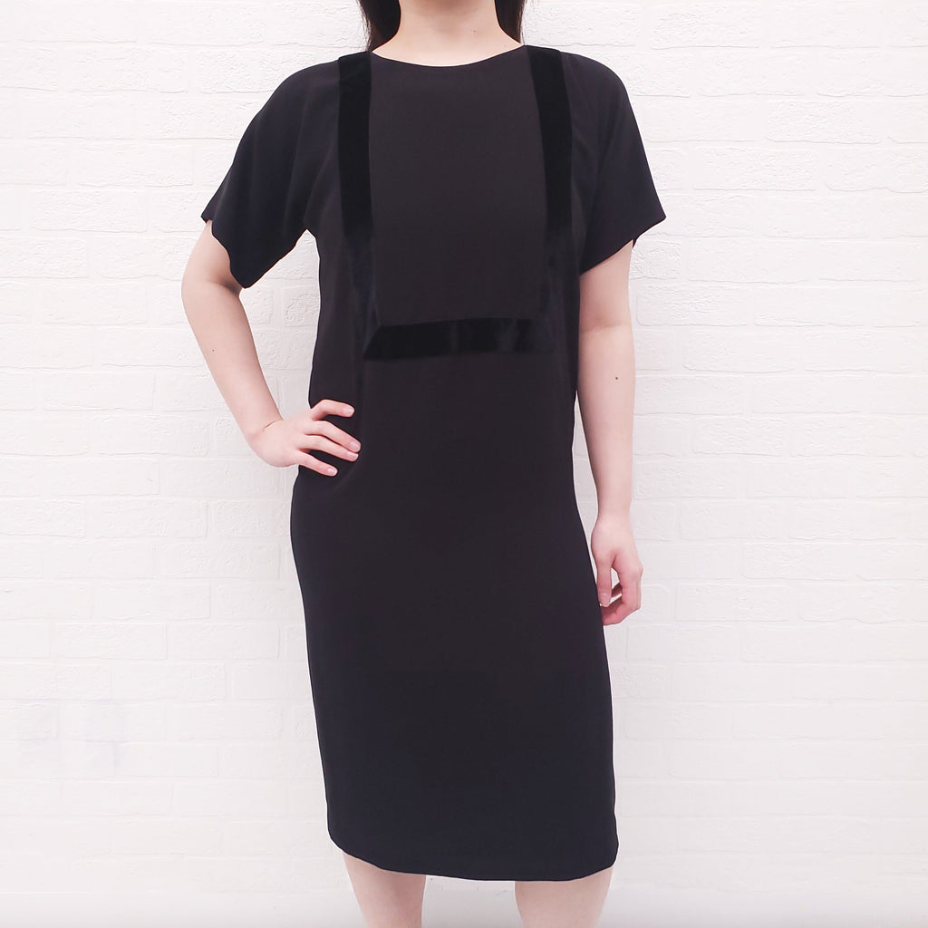 HERMÈS BLACK TUNIC DRESS WITH VELVET DETAIL - SIZE 34