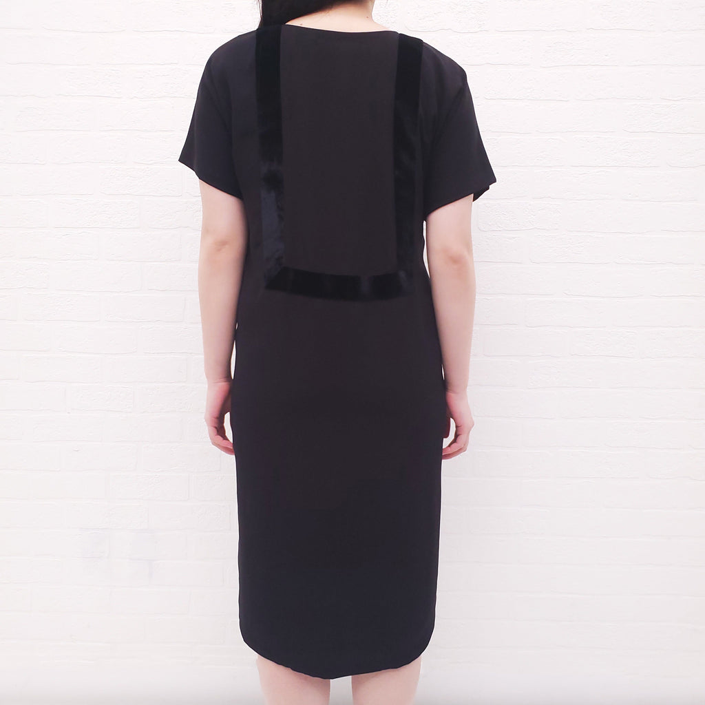 HERMÈS BLACK TUNIC DRESS WITH VELVET DETAIL - SIZE 34