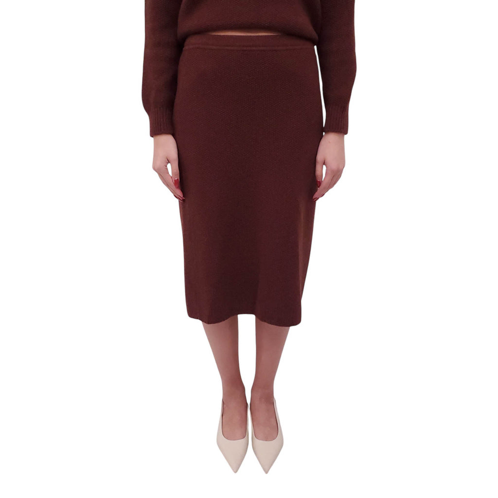 HERMÈS BURGUNDY KNIT SKIRT SET - SIZE 38