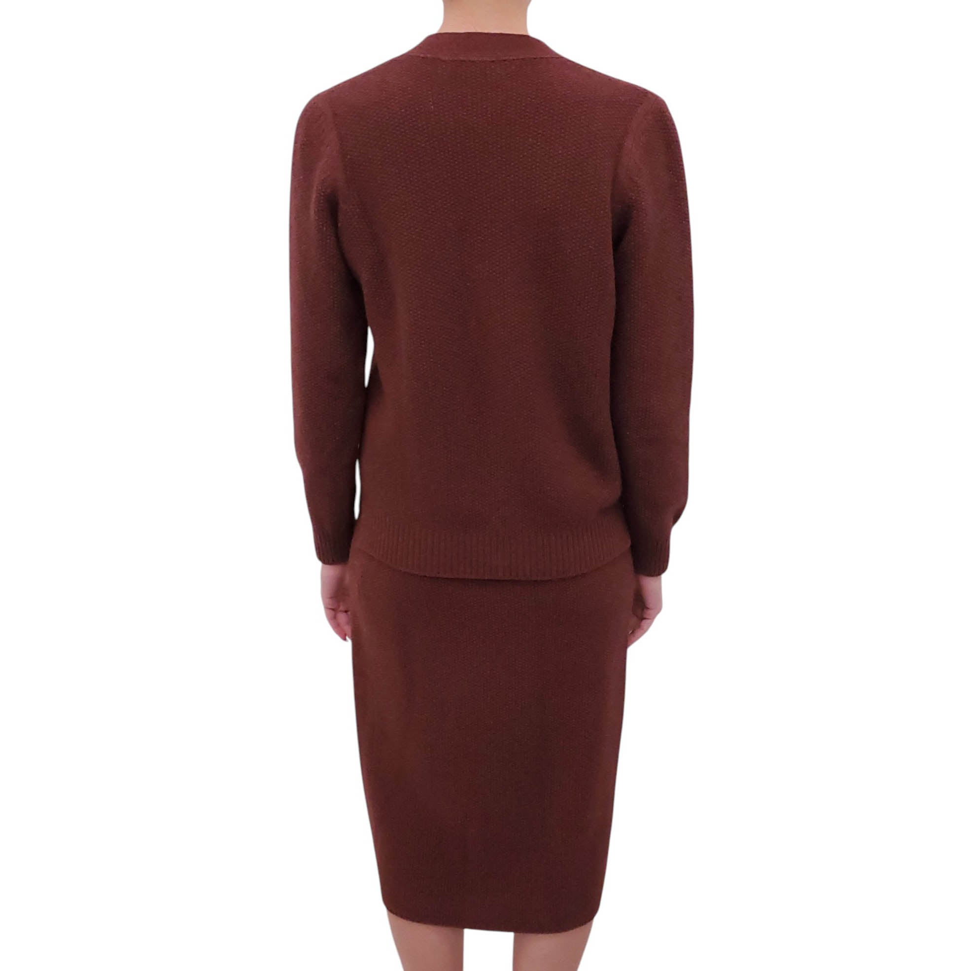 HERMÈS BURGUNDY KNIT SKIRT SET - SIZE 38