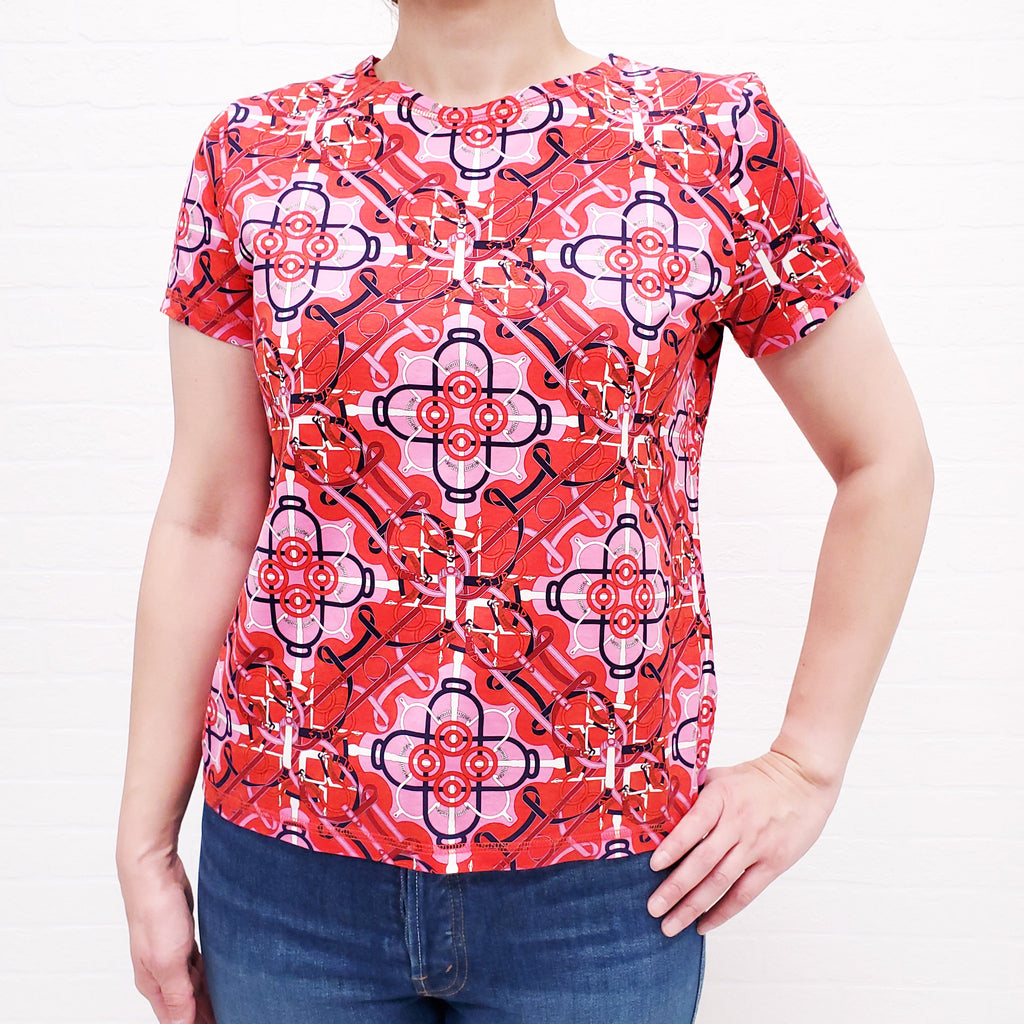 HERMÈS PINK AND RED PATTERNED T-SHIRT - SIZE 42