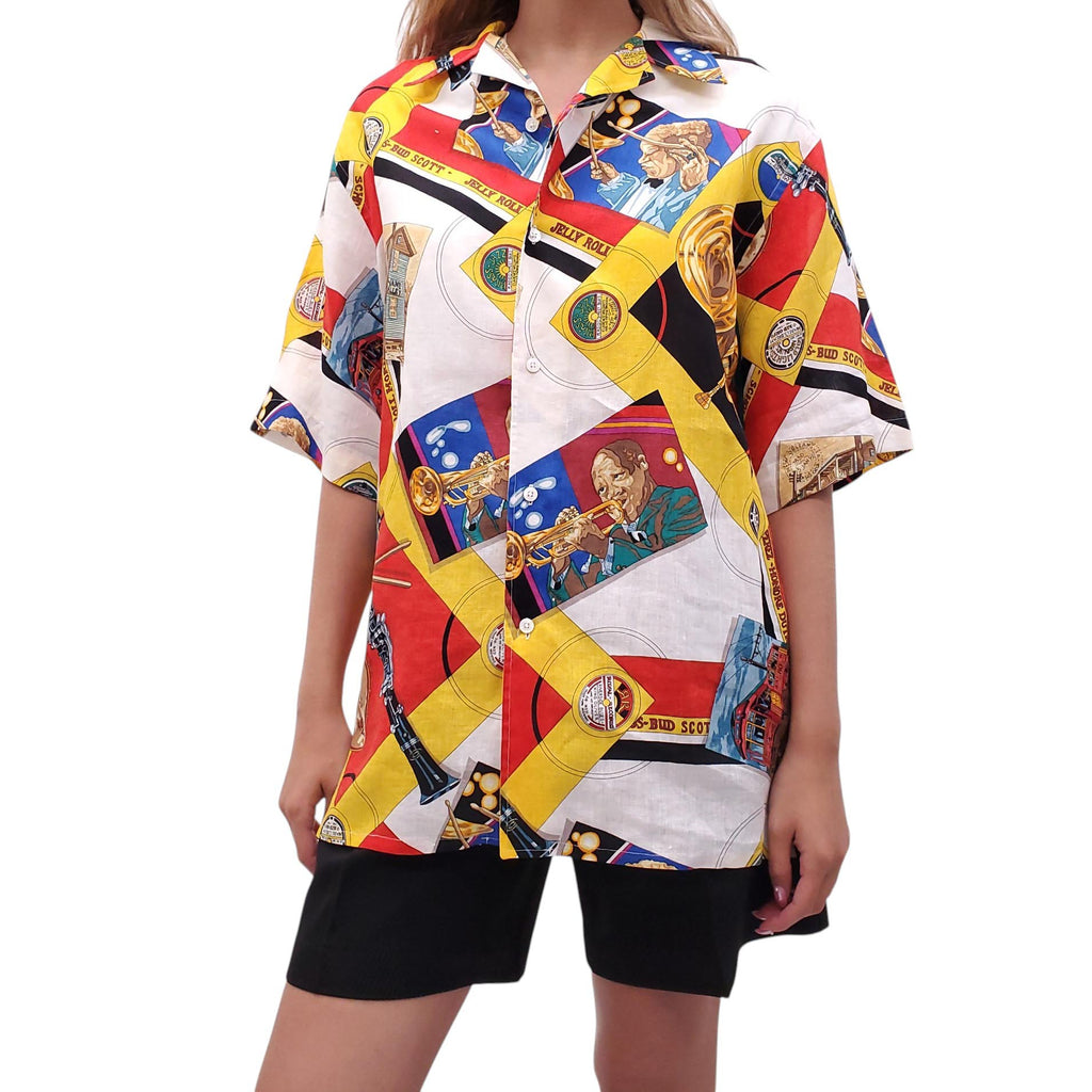 HERMÈS RED AND YELLOW PATTERNED BLOUSE - SIZE L