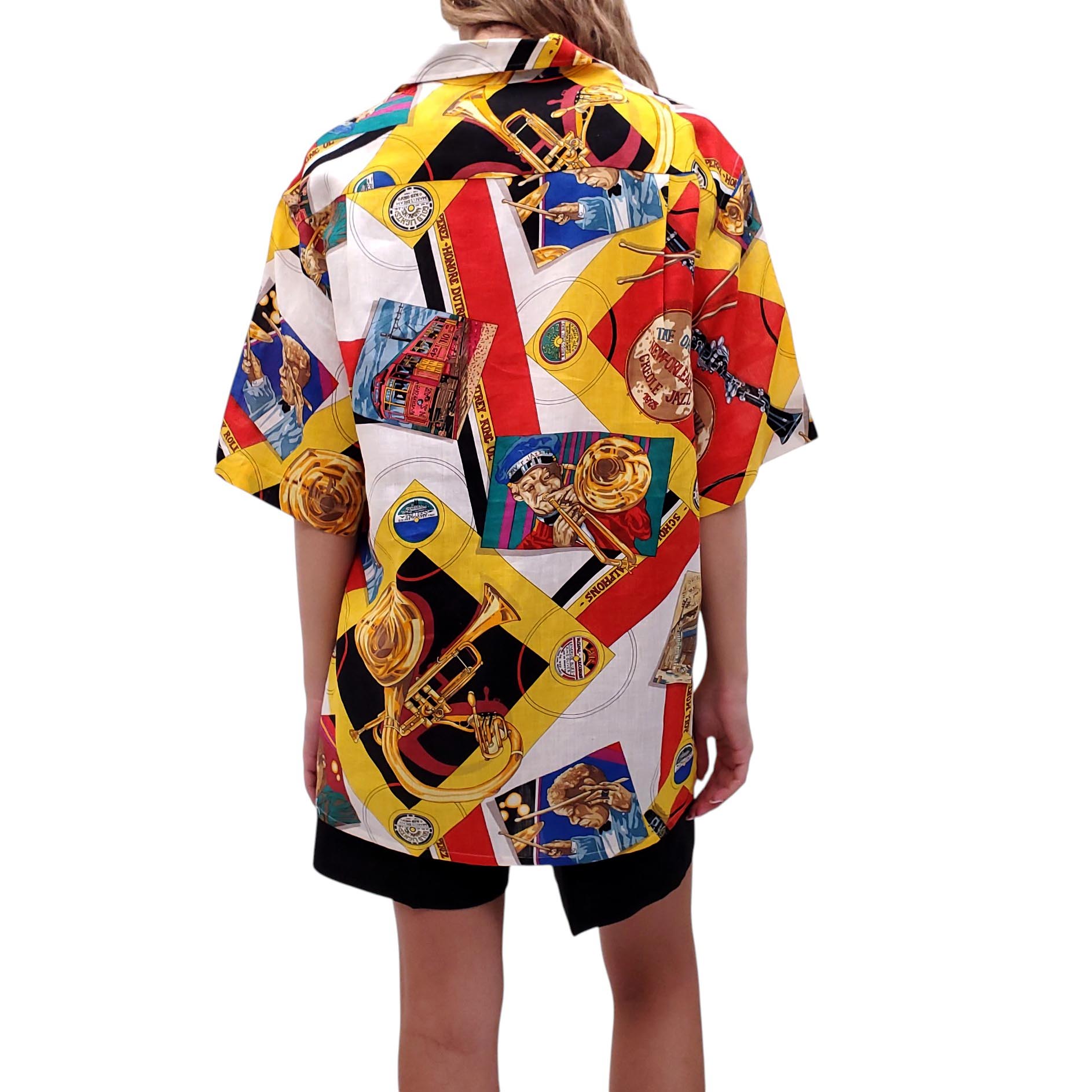 HERMÈS RED AND YELLOW PATTERNED BLOUSE - SIZE L