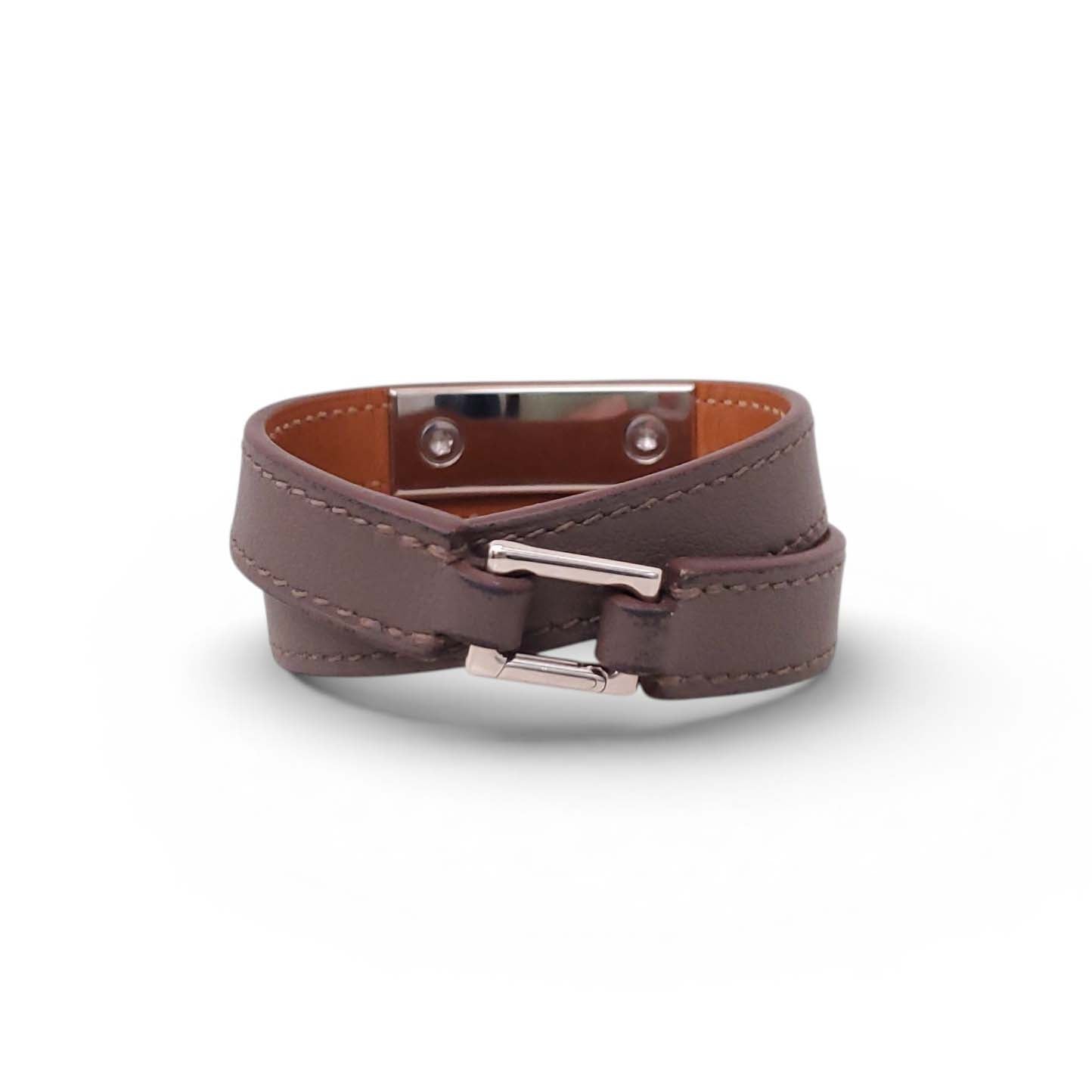 HERMÈS TAUPE RIVALE DOUBLE TOUR BRACELET - SIZE XS