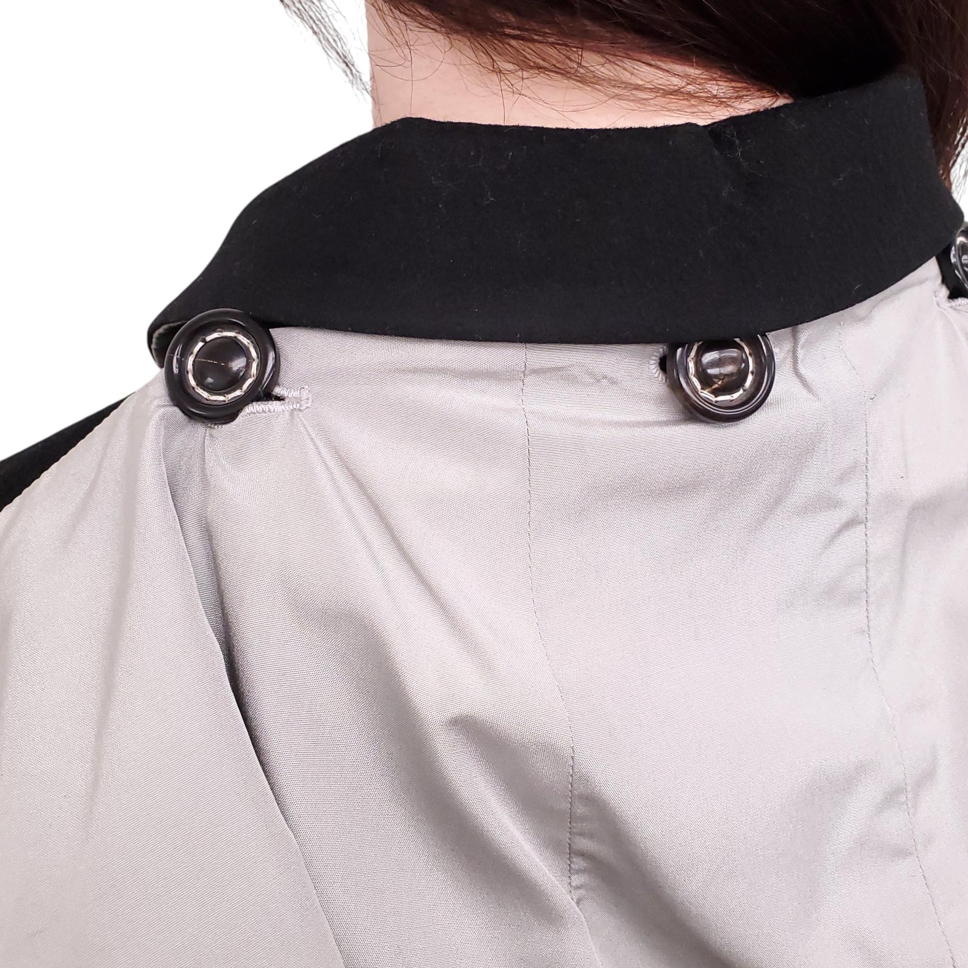 HERMÈS UNISEX VINTAGE BLACK OVERSIZED WOOL COAT WITH LOGO BUTTONS AND REMOVABLE HOOD - SIZE XS