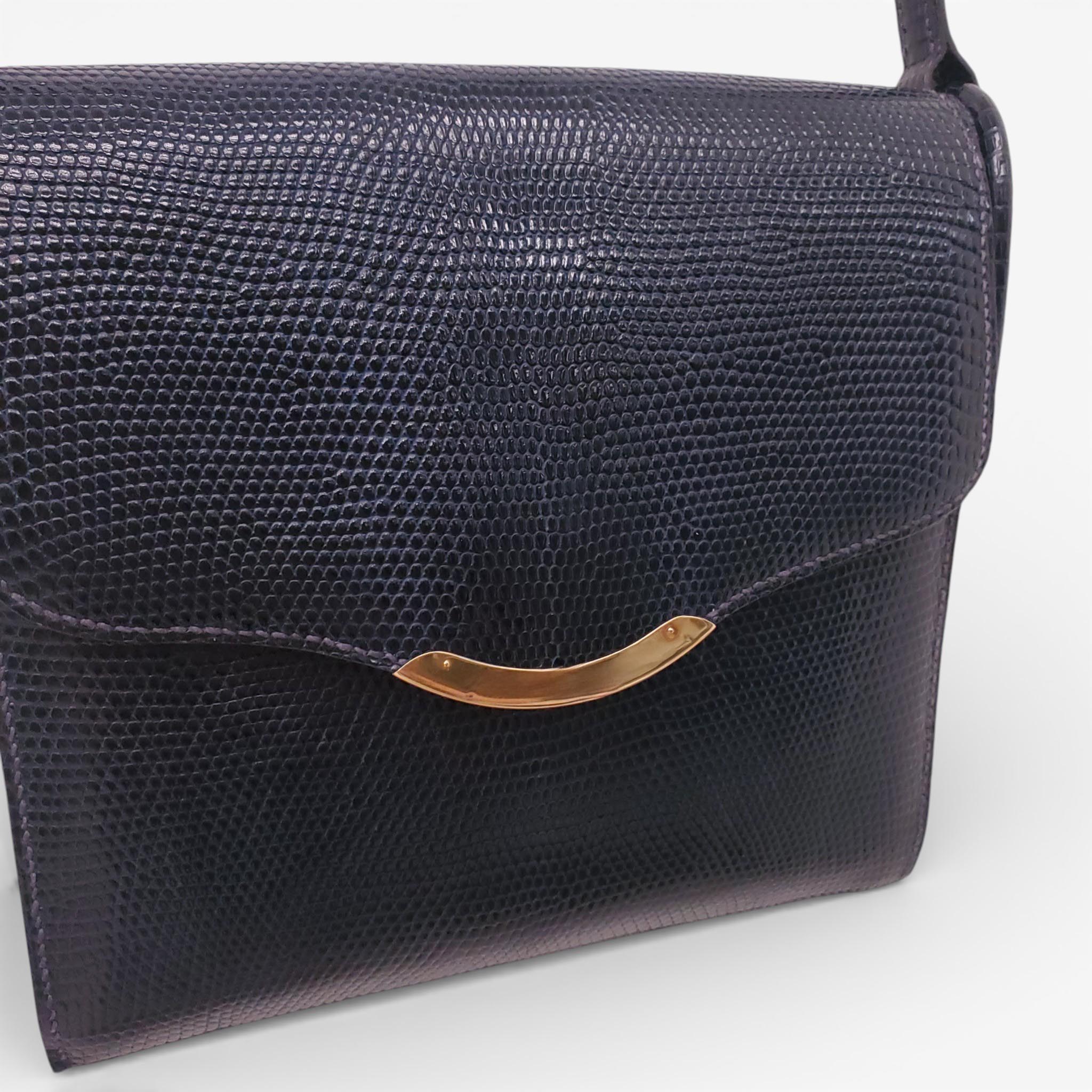 HERMÈS VINTAGE NAVY ALLIGATOR SHOULDER BAG