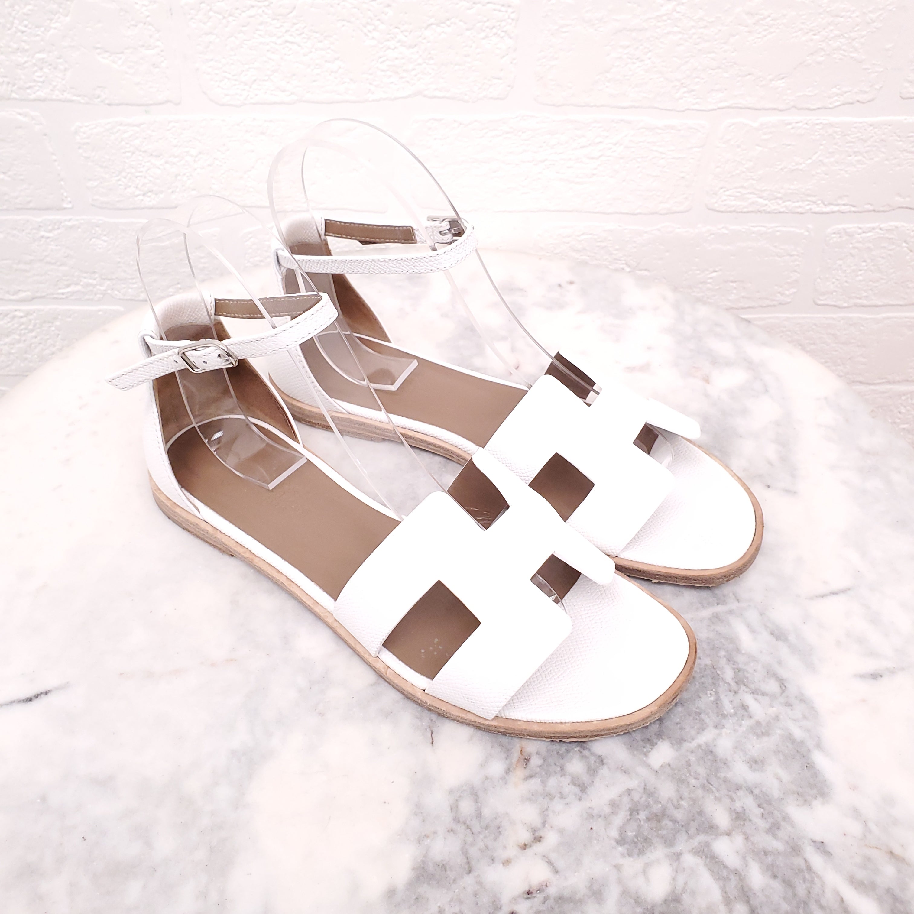 HERMÈS WHITE LEGEND SANDALS - SIZE 36