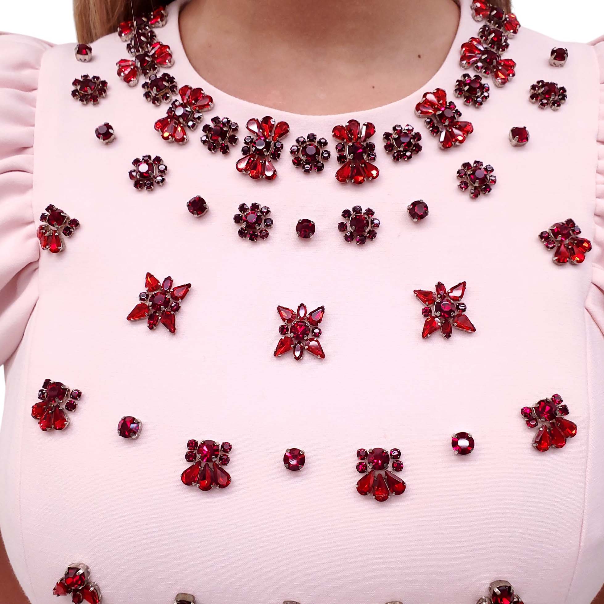 HUISHAN ZHANG PINK DRESS WITH BEADED CRYSTAL DETAILS - SIZE 6