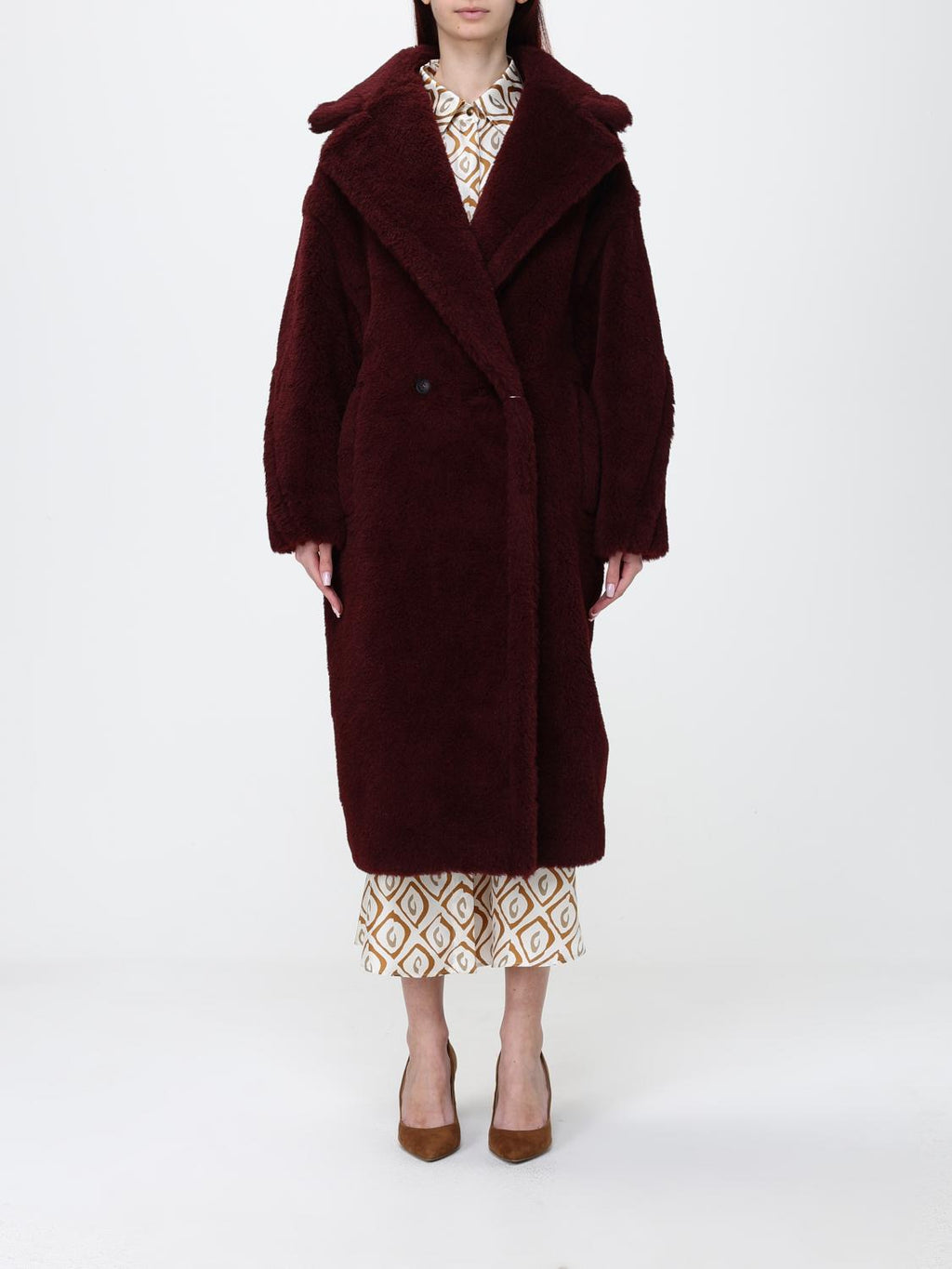 Max Mara Fur Coat Woman Burgundy